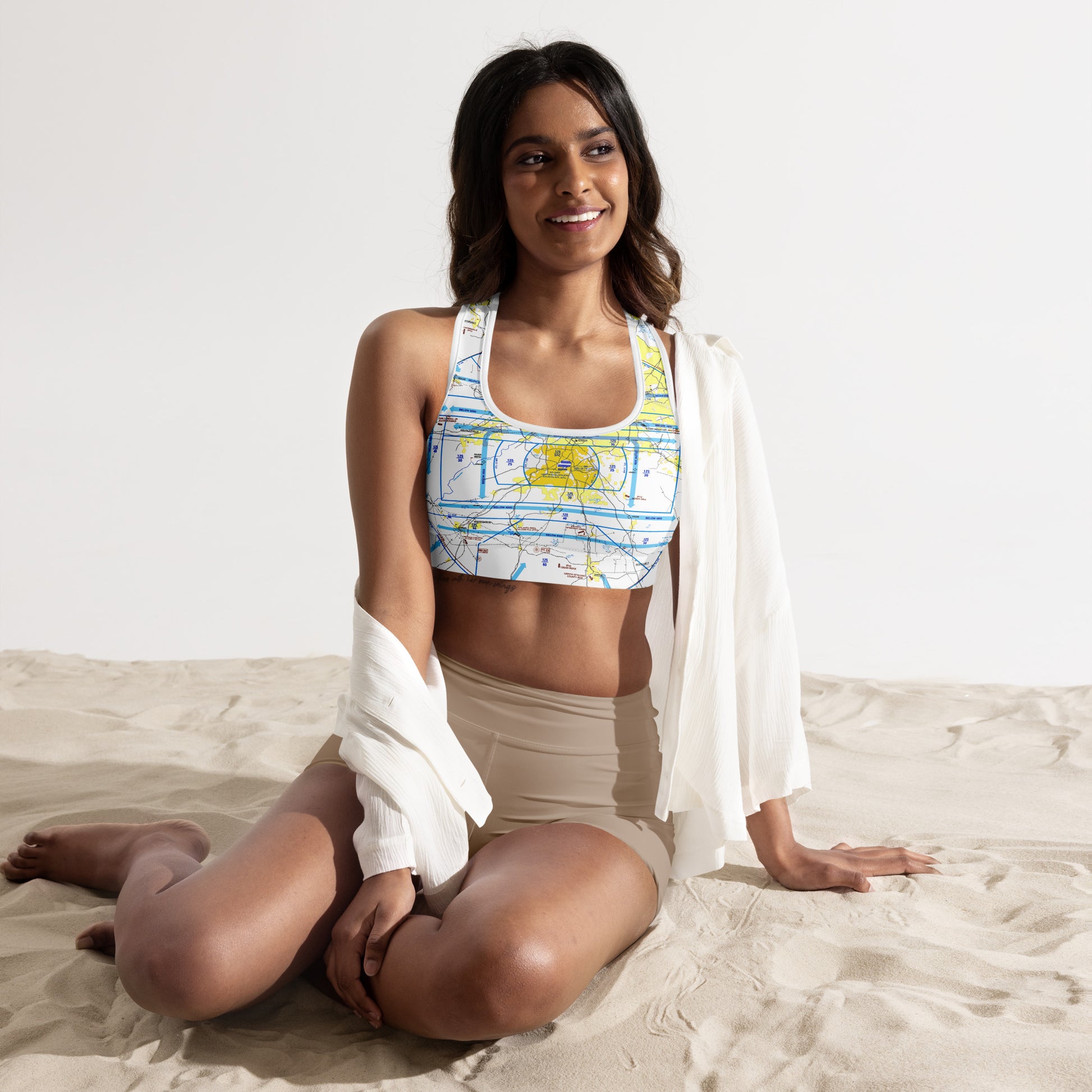 Aeronautical Chart Padded Sports Bra (ATL Flyway Chart)