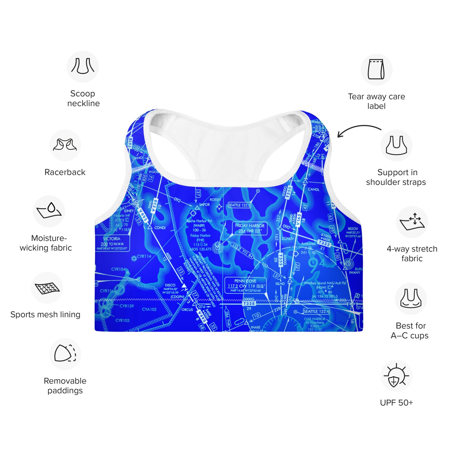 Aeronautical Chart padded sports bra (ELUS1/n.blue)