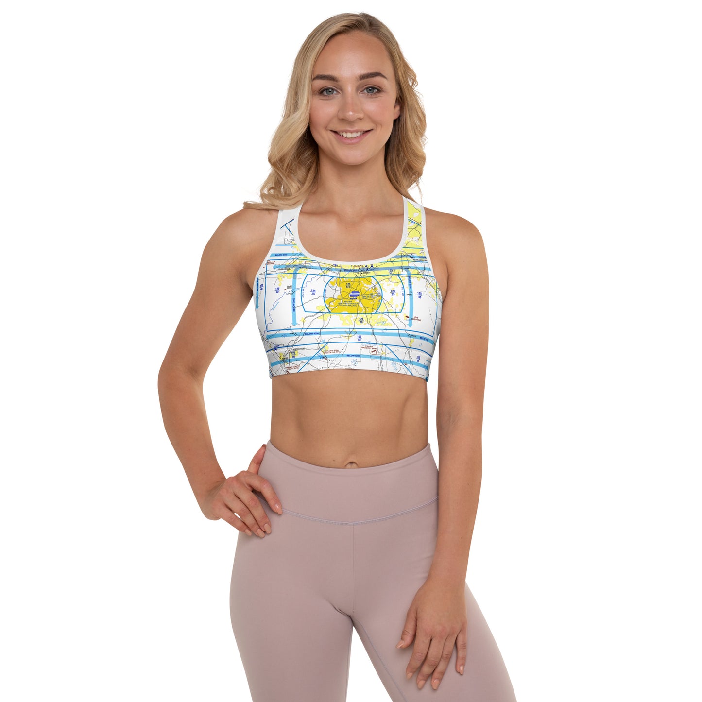 Aeronautical Chart Padded Sports Bra (ATL Flyway Chart)