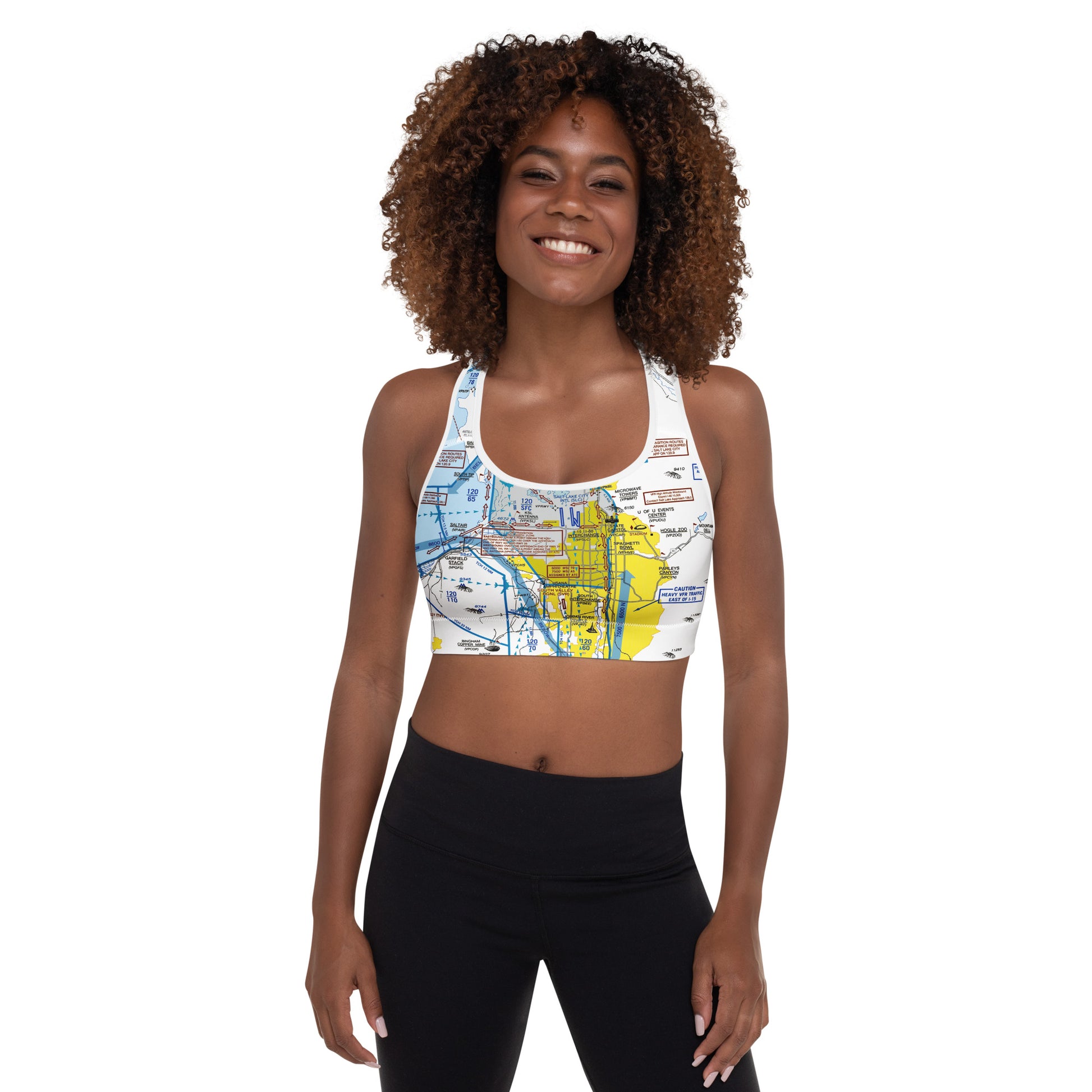 Aeronautical Chart padded sports bra (SLC Flyway Chart)