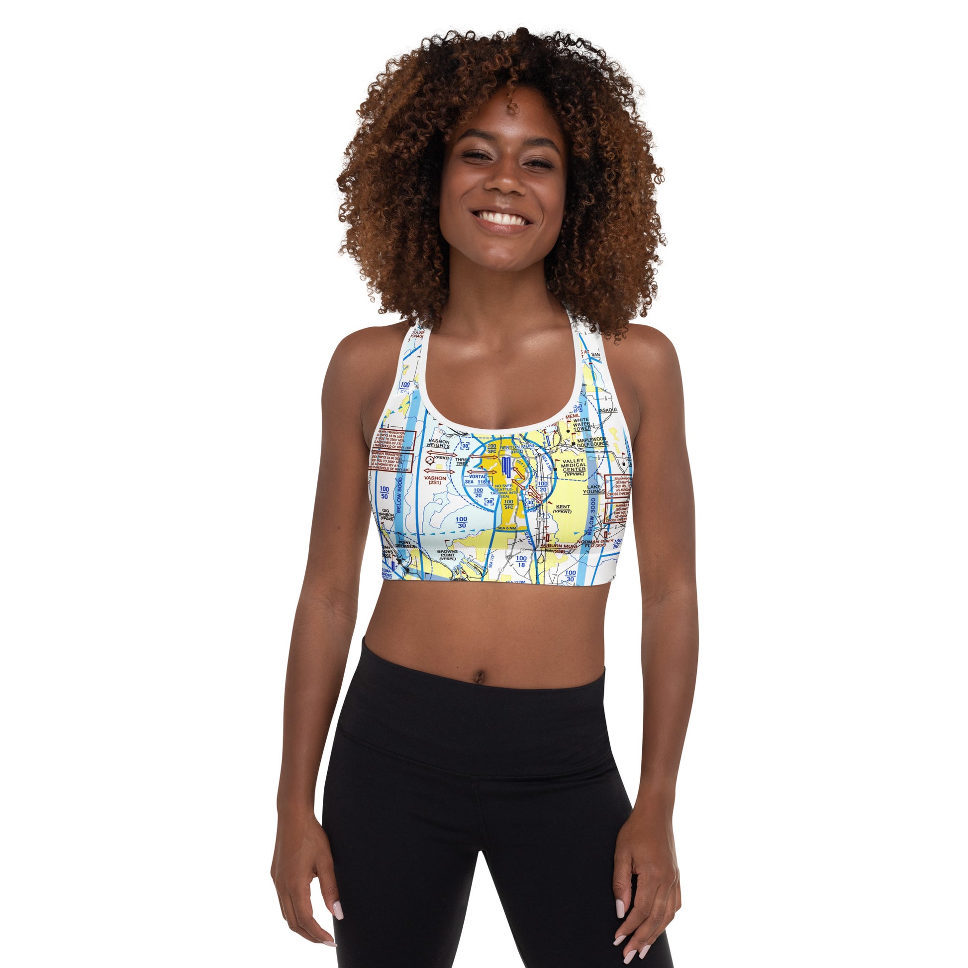 Aeronautical Chart padded sports bra (SEA Flyway Chart)
