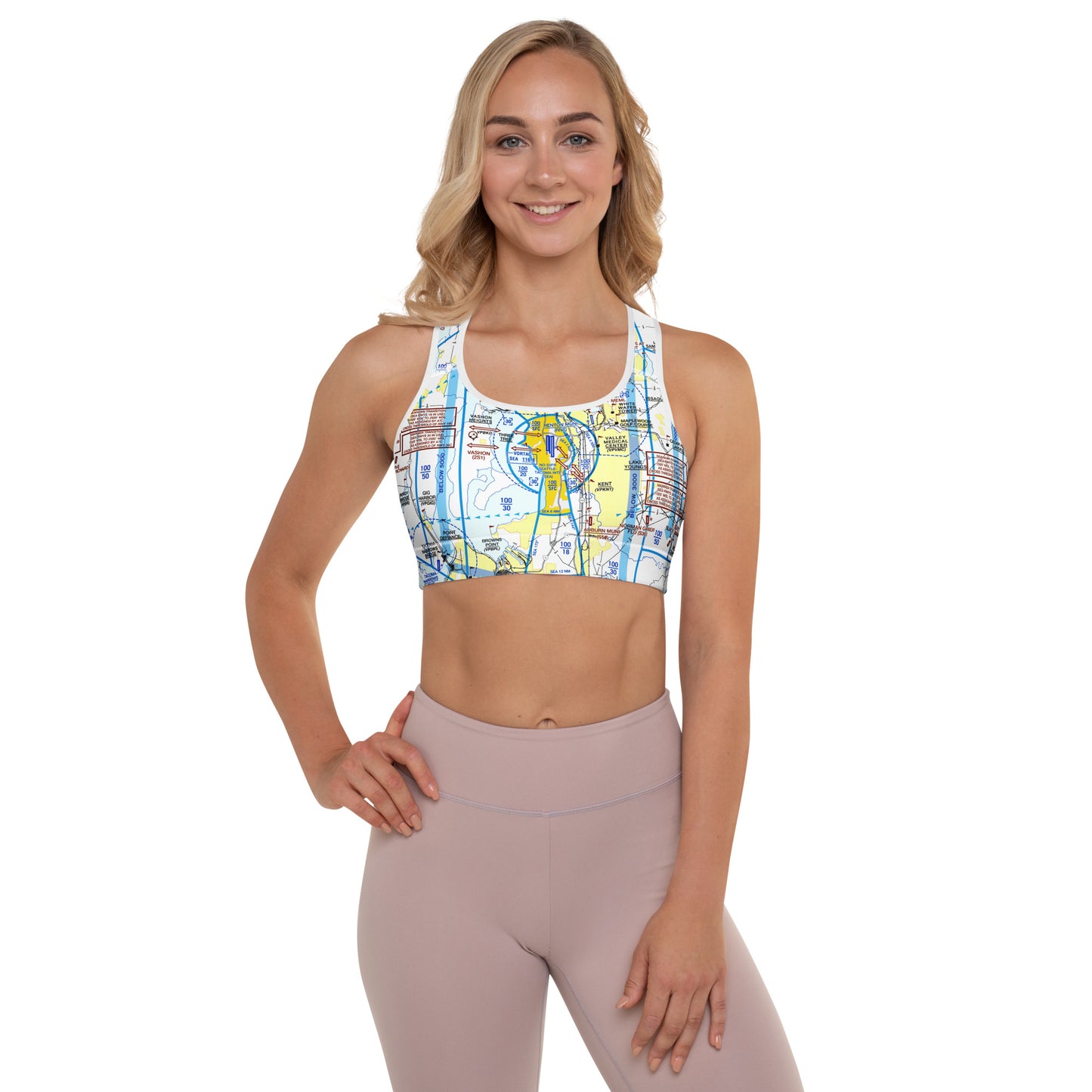Aeronautical Chart padded sports bra (SEA Flyway Chart)