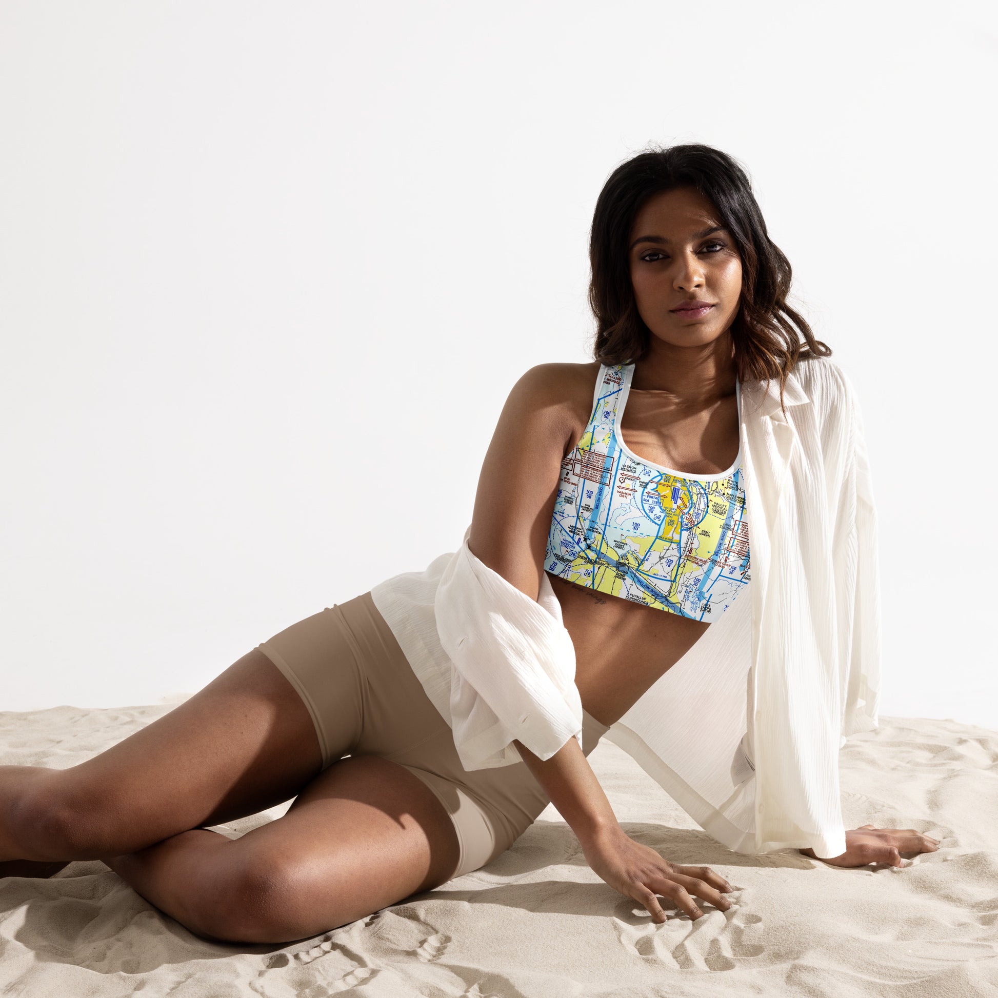 Aeronautical Chart padded sports bra (SEA Flyway Chart)