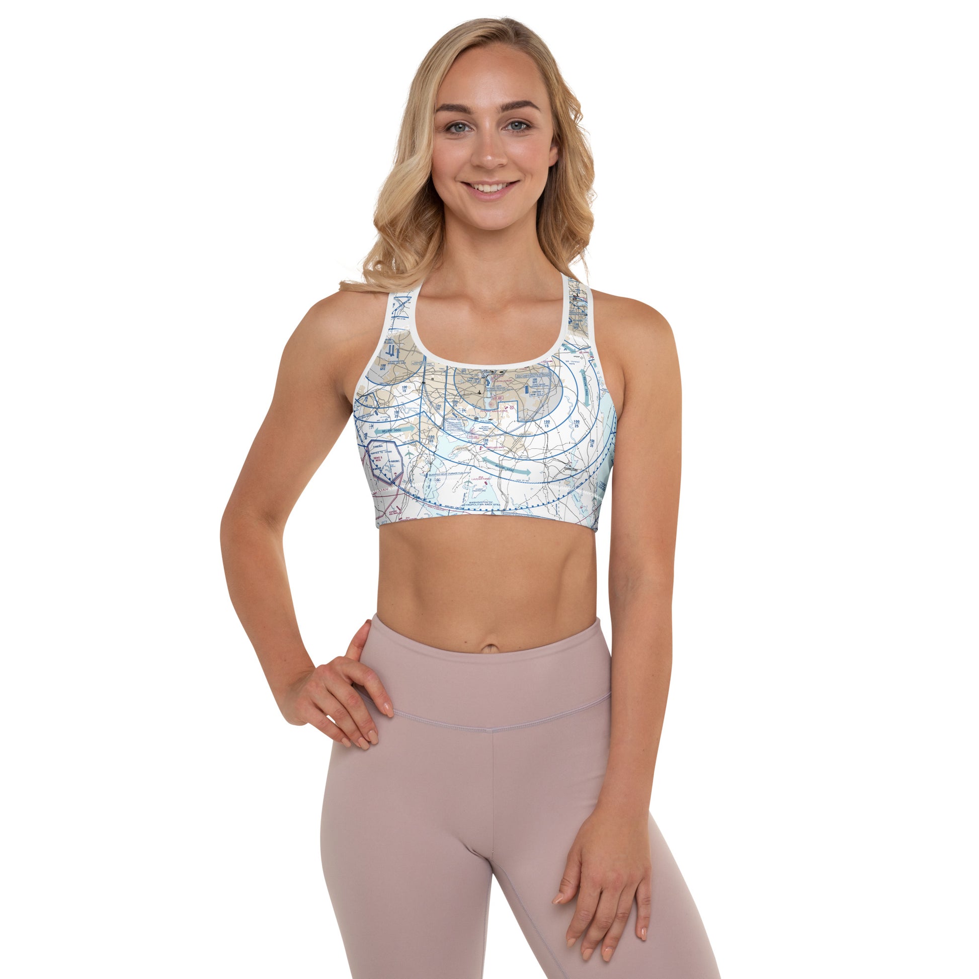 Aeronautical Chart padded sports bra (BWI Flyway Chart)
