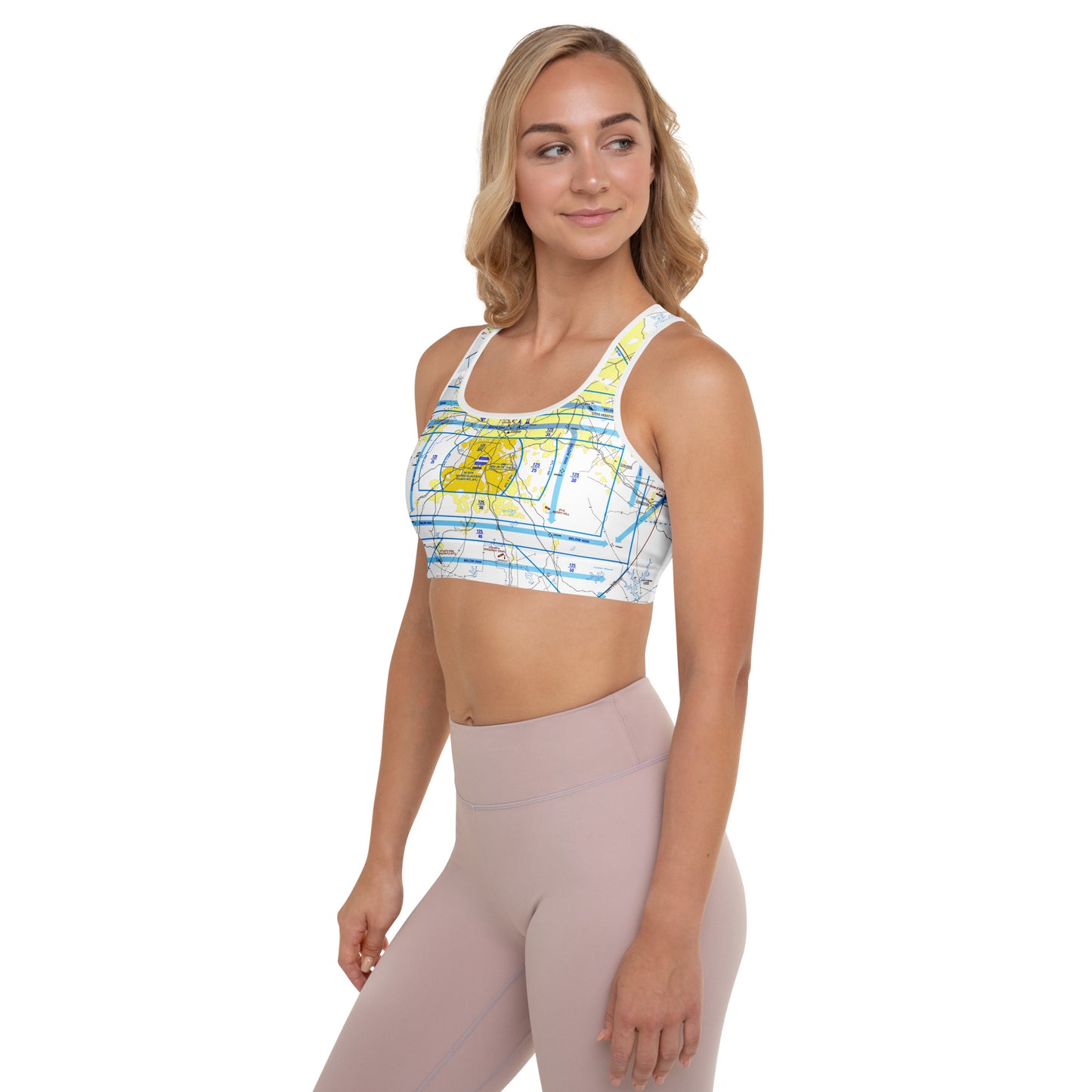 Aeronautical Chart Padded Sports Bra (ATL Flyway Chart)