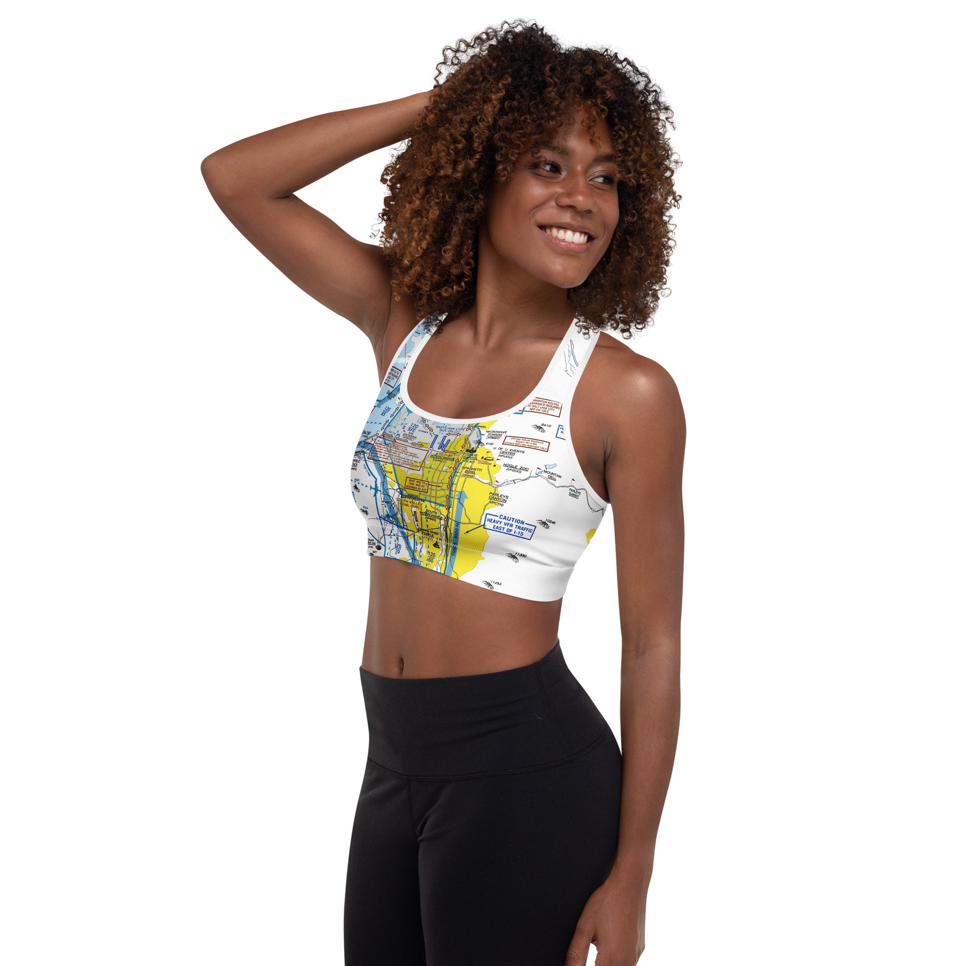 Aeronautical Chart padded sports bra (SLC Flyway Chart)
