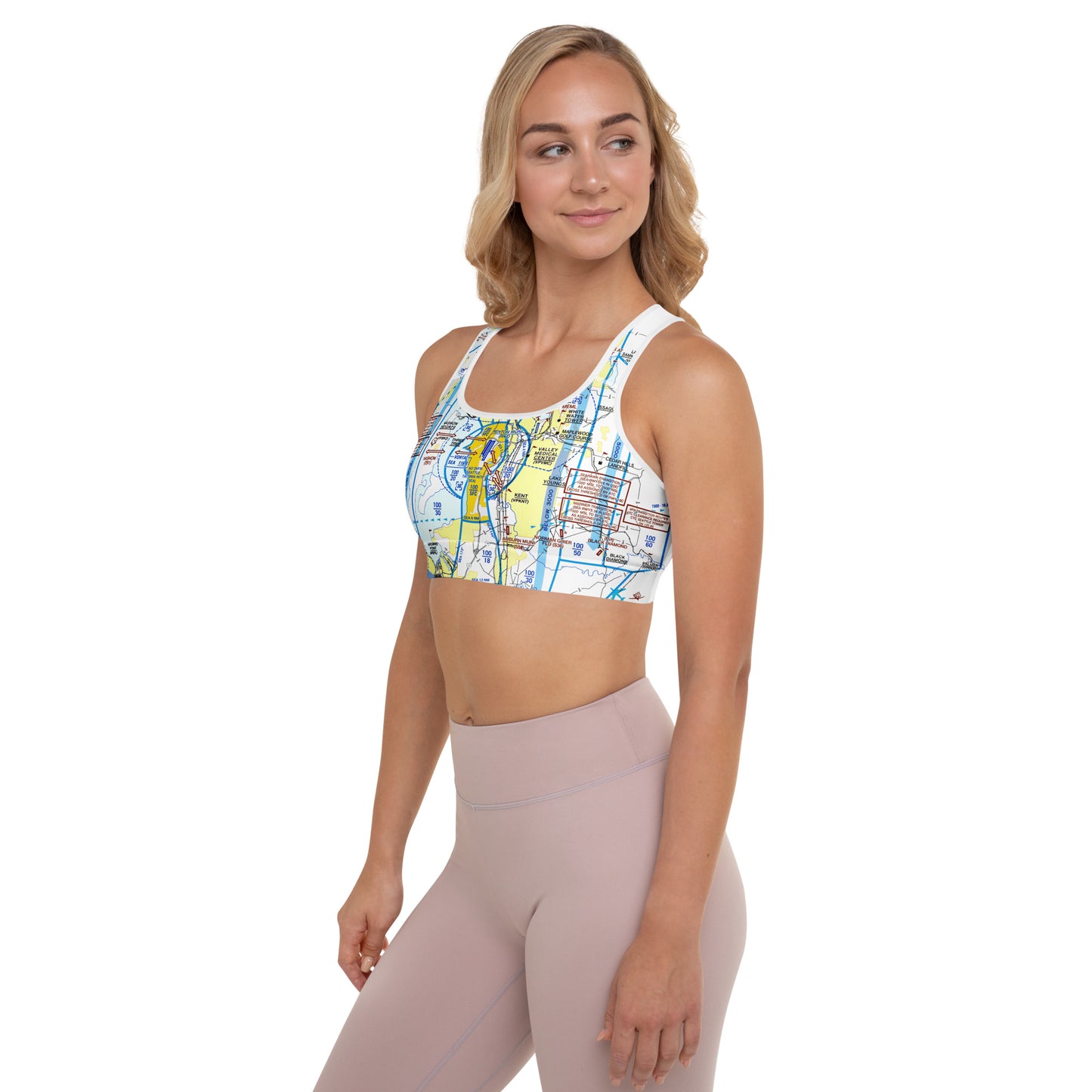 Aeronautical Chart padded sports bra (SEA Flyway Chart)