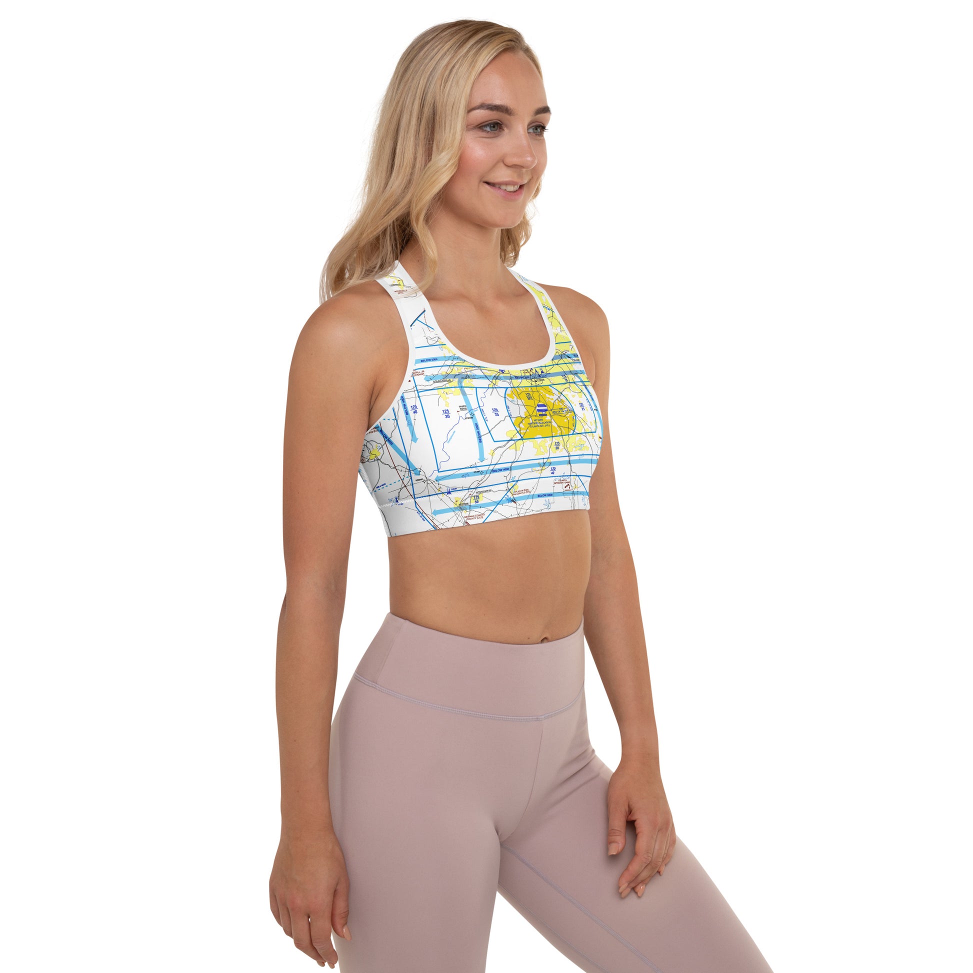 Aeronautical Chart Padded Sports Bra (ATL Flyway Chart)