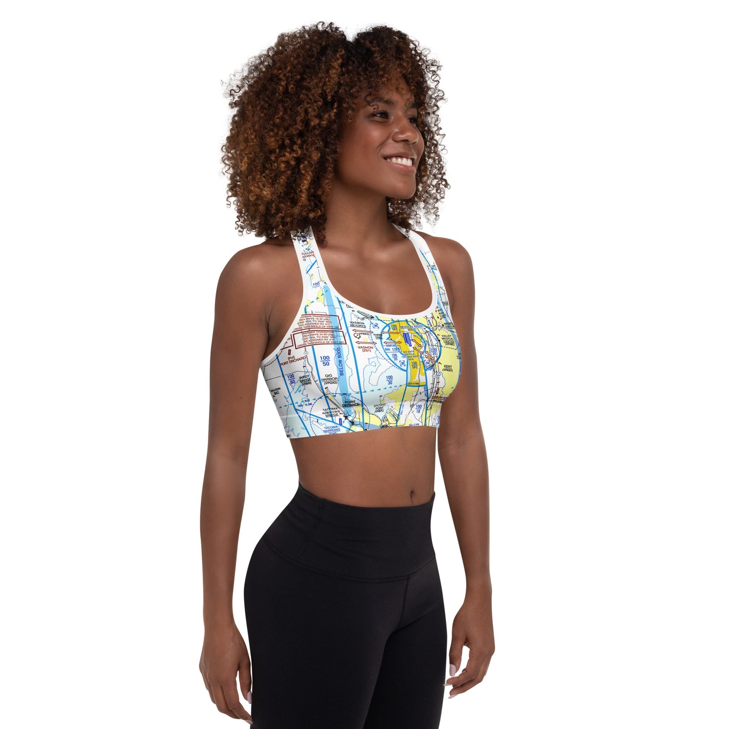 Aeronautical Chart padded sports bra (SEA Flyway Chart)