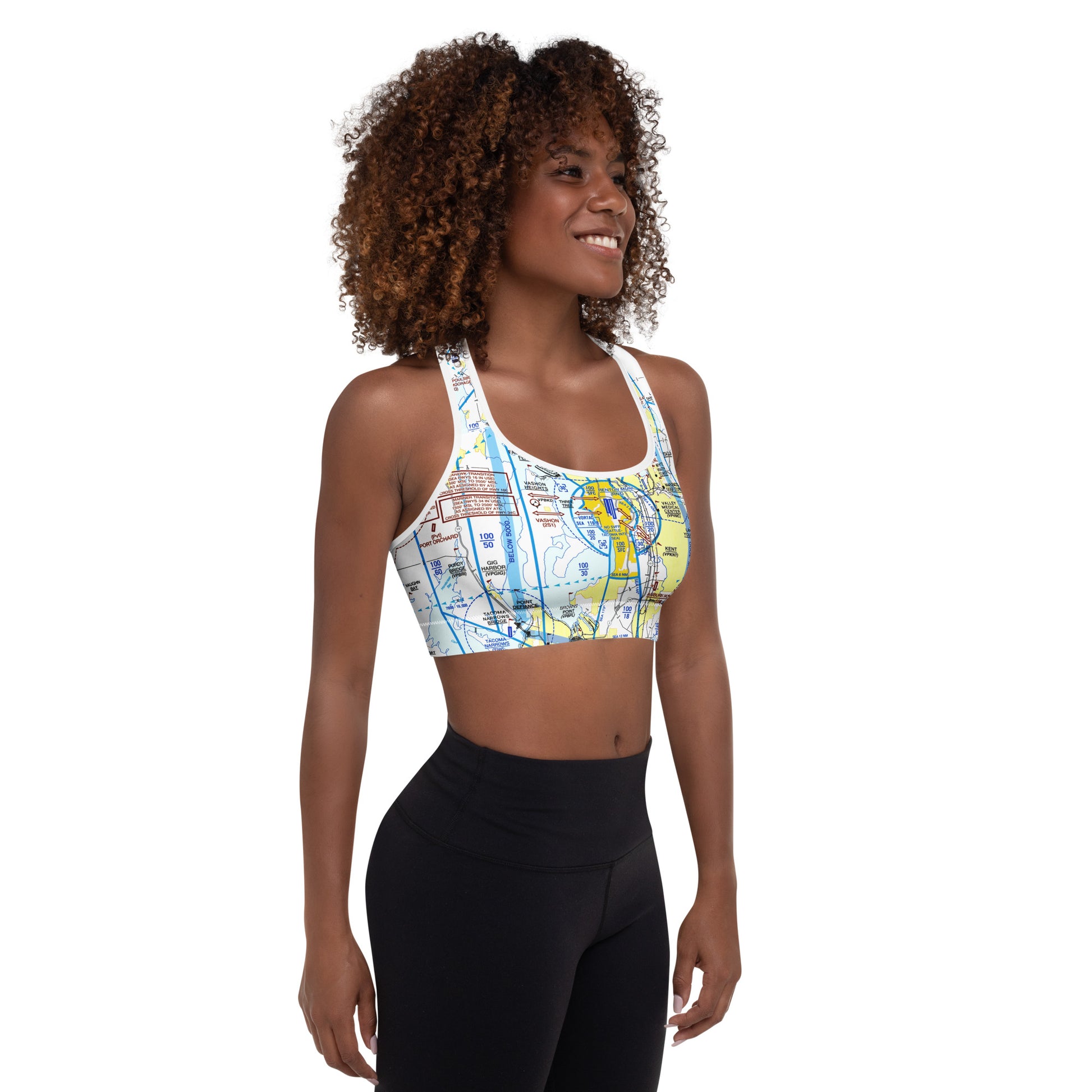 Aeronautical Chart padded sports bra (SEA Flyway Chart)