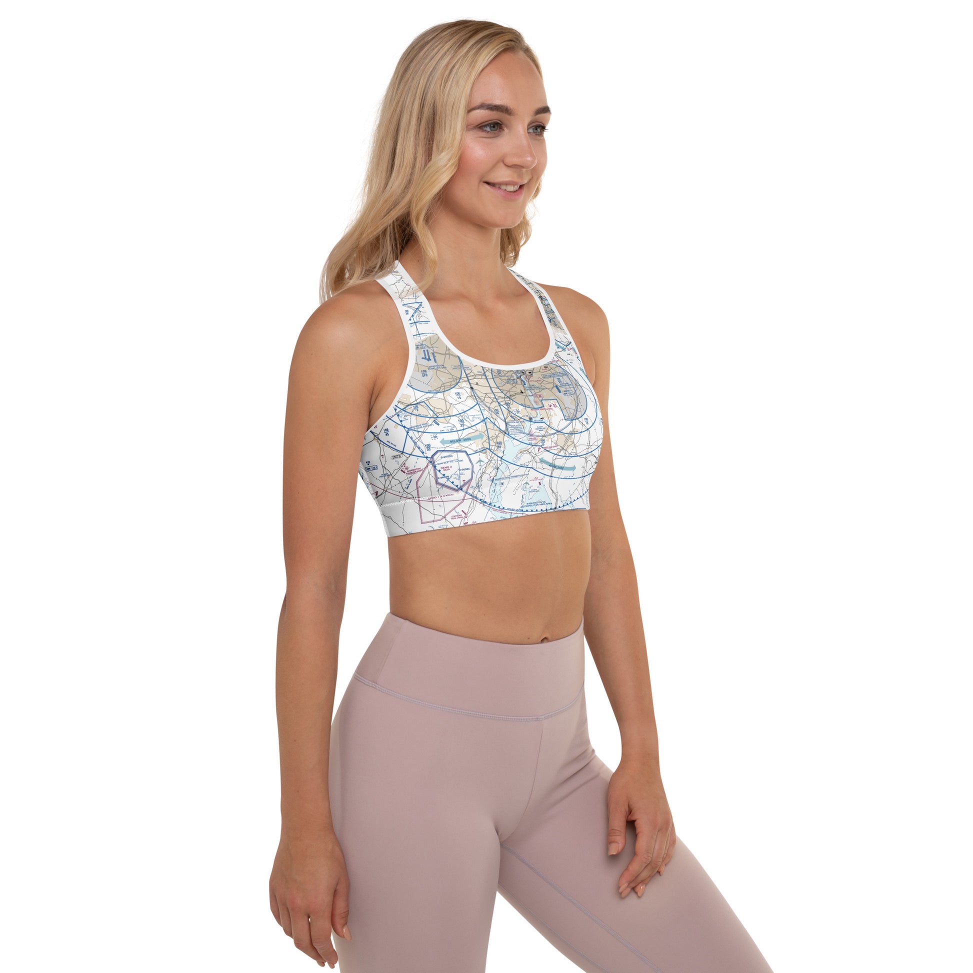 Aeronautical Chart padded sports bra (BWI Flyway Chart)