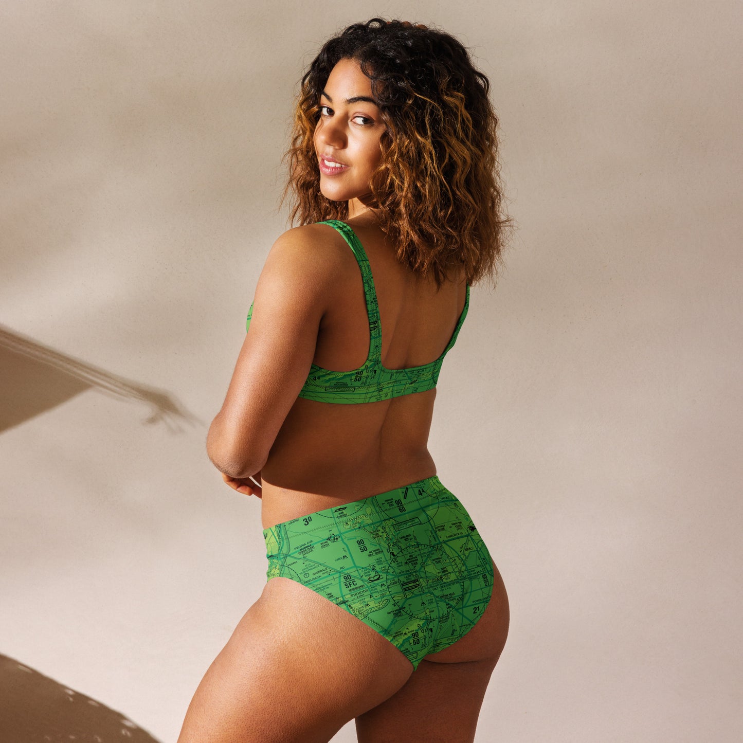 Phoenix TAC Chart recycled high-waisted bikini (green)