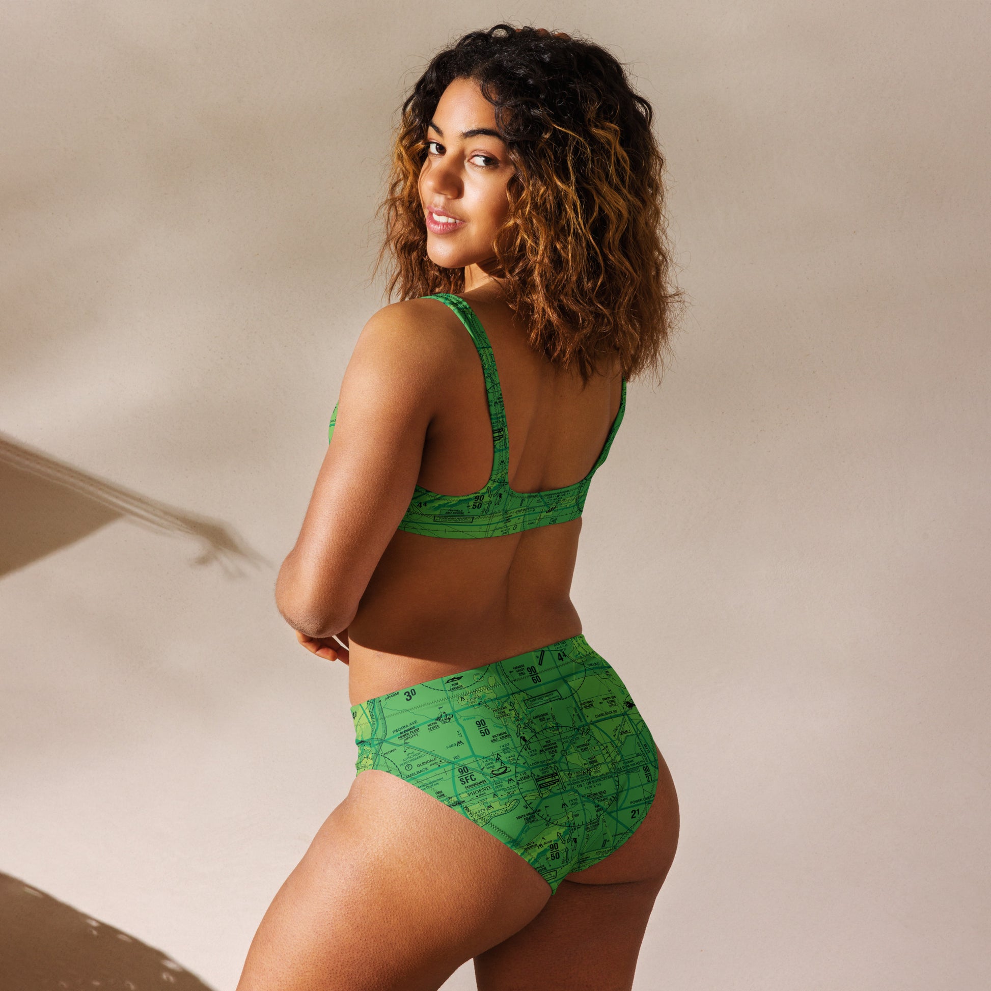Phoenix TAC Chart recycled high-waisted bikini (green)