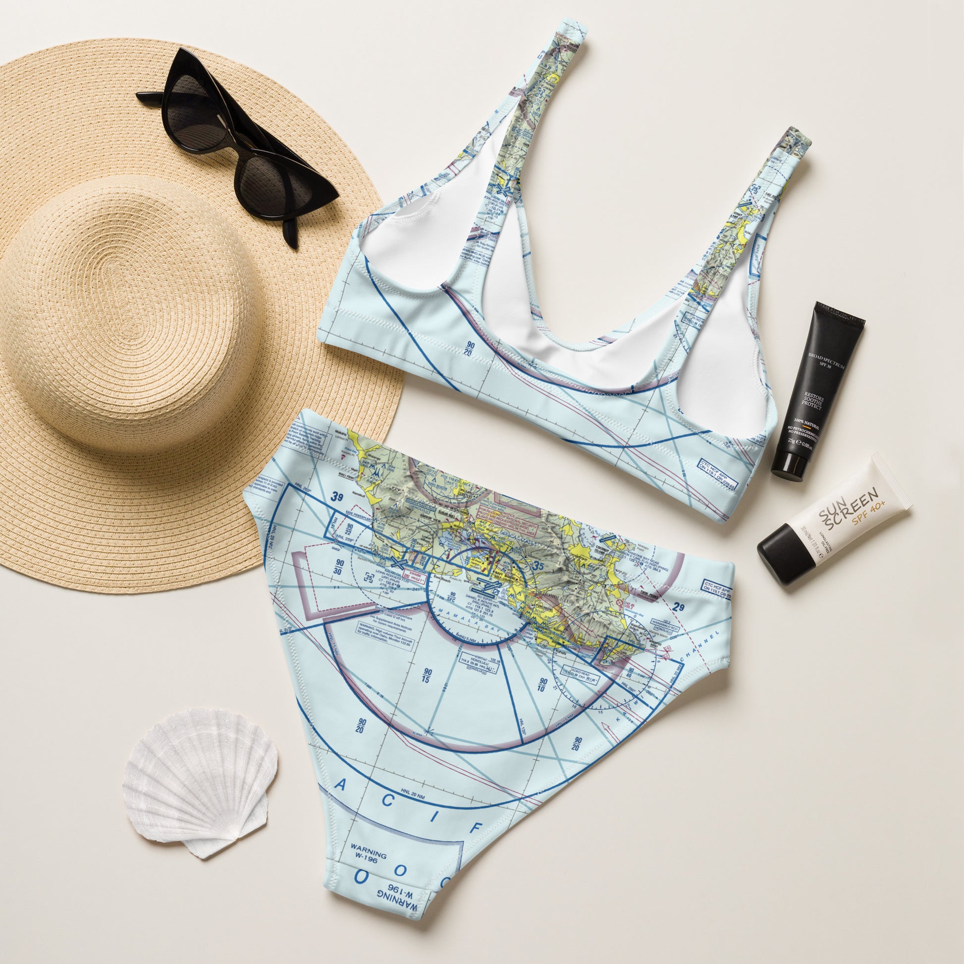 Honolulu Sectional Chart recycled high-waisted bikini