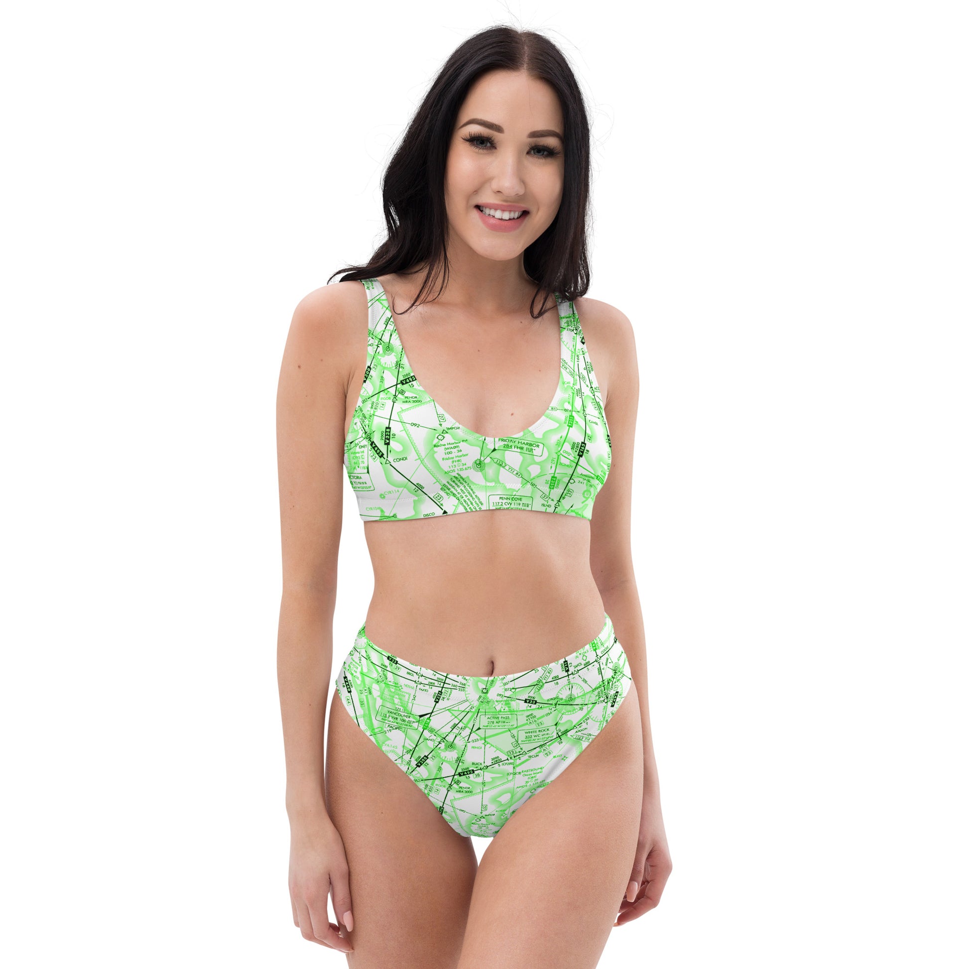 Enroute Low Altitude Chart recycled high-waisted bikini (ELUS1/green&white)