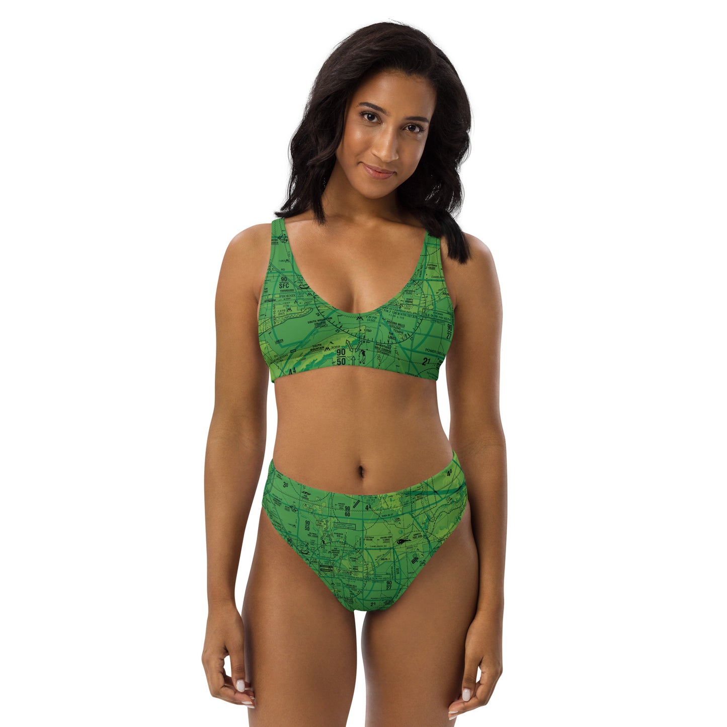 Phoenix TAC Chart recycled high-waisted bikini (green)