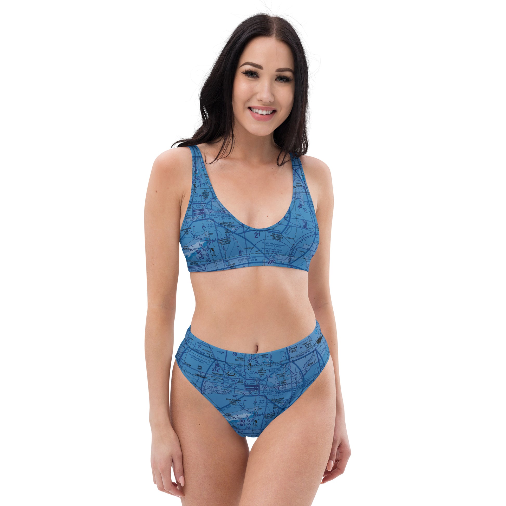 Phoenix TAC Chart recycled high-waisted bikini (blue)