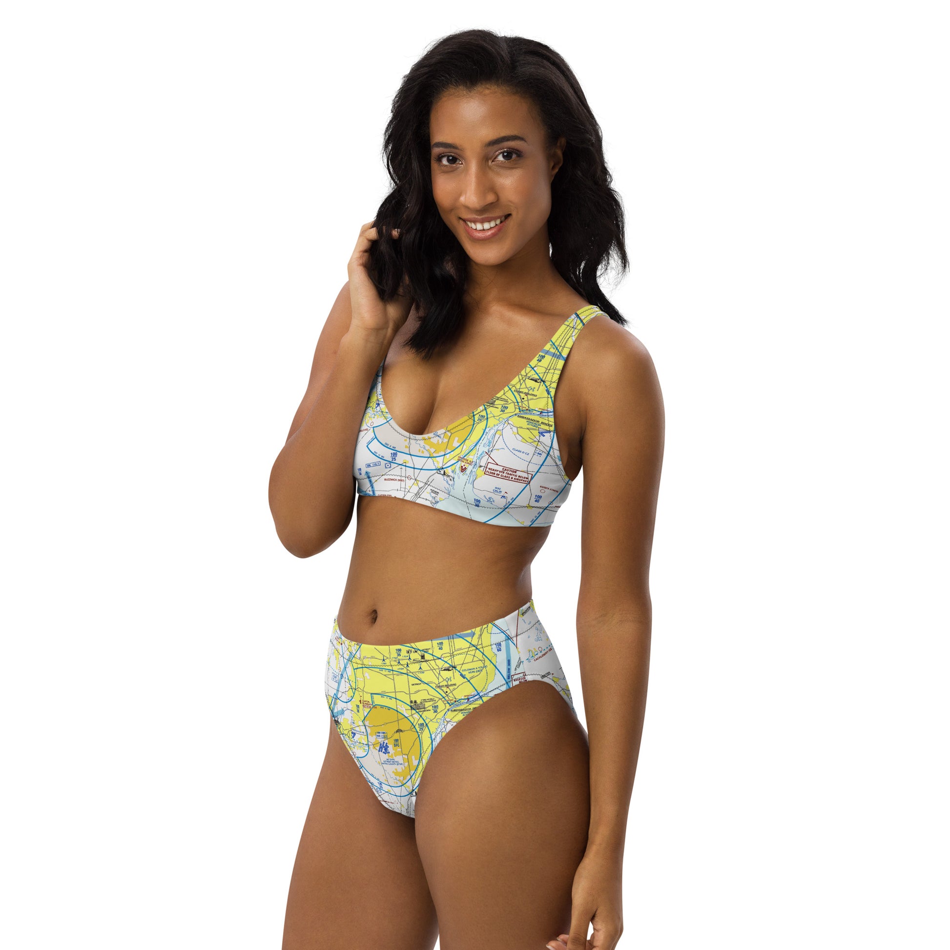 Detroit Flyway chart recycled high-waisted bikini