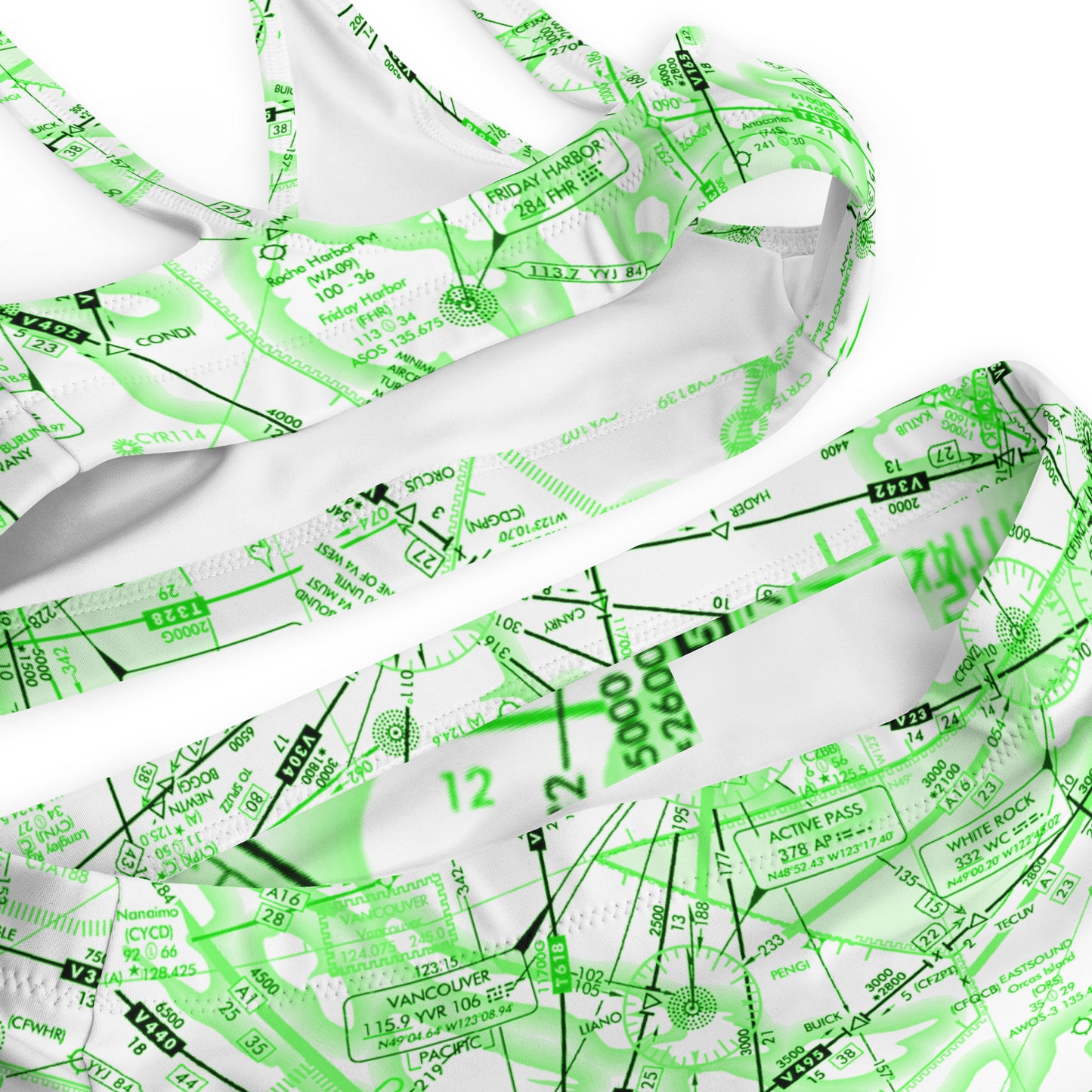 Enroute Low Altitude Chart recycled high-waisted bikini (ELUS1/green&white)
