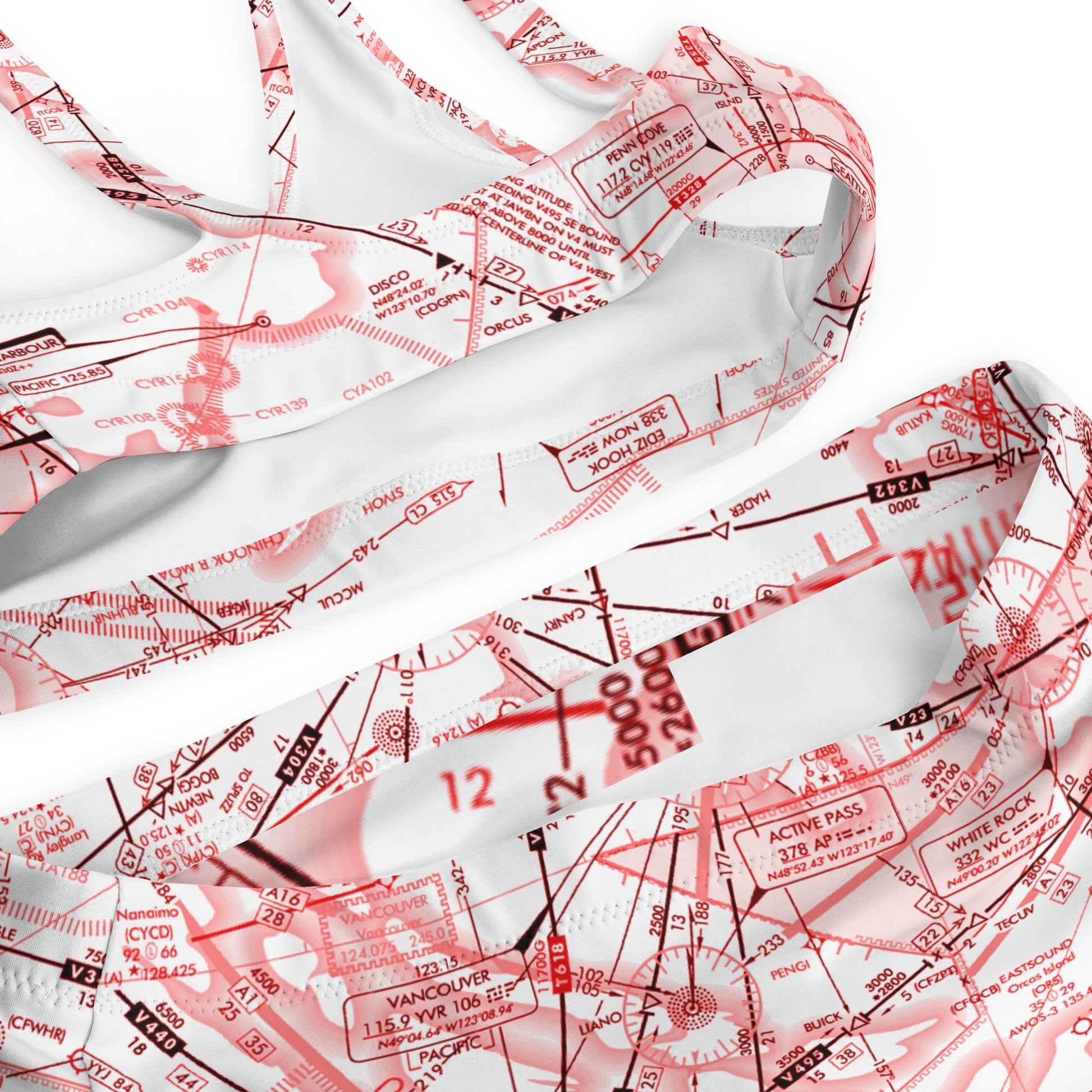 Enroute Low Altitude Chart recycled high-waisted bikini (ELUS1/red&white)