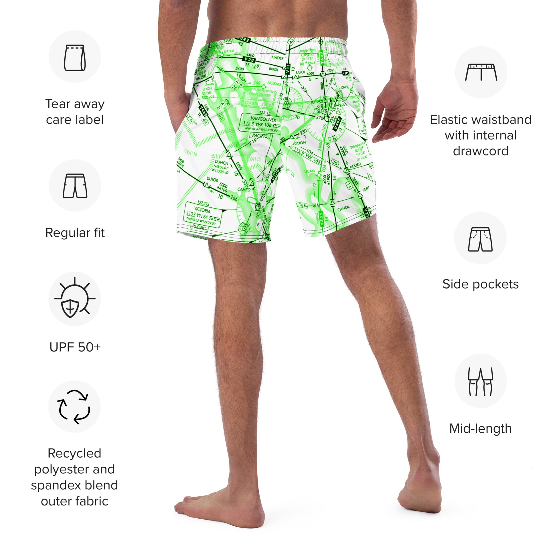 Enroute Low Altitude (ELUS1) Chart - men's swim trunks (green&white)