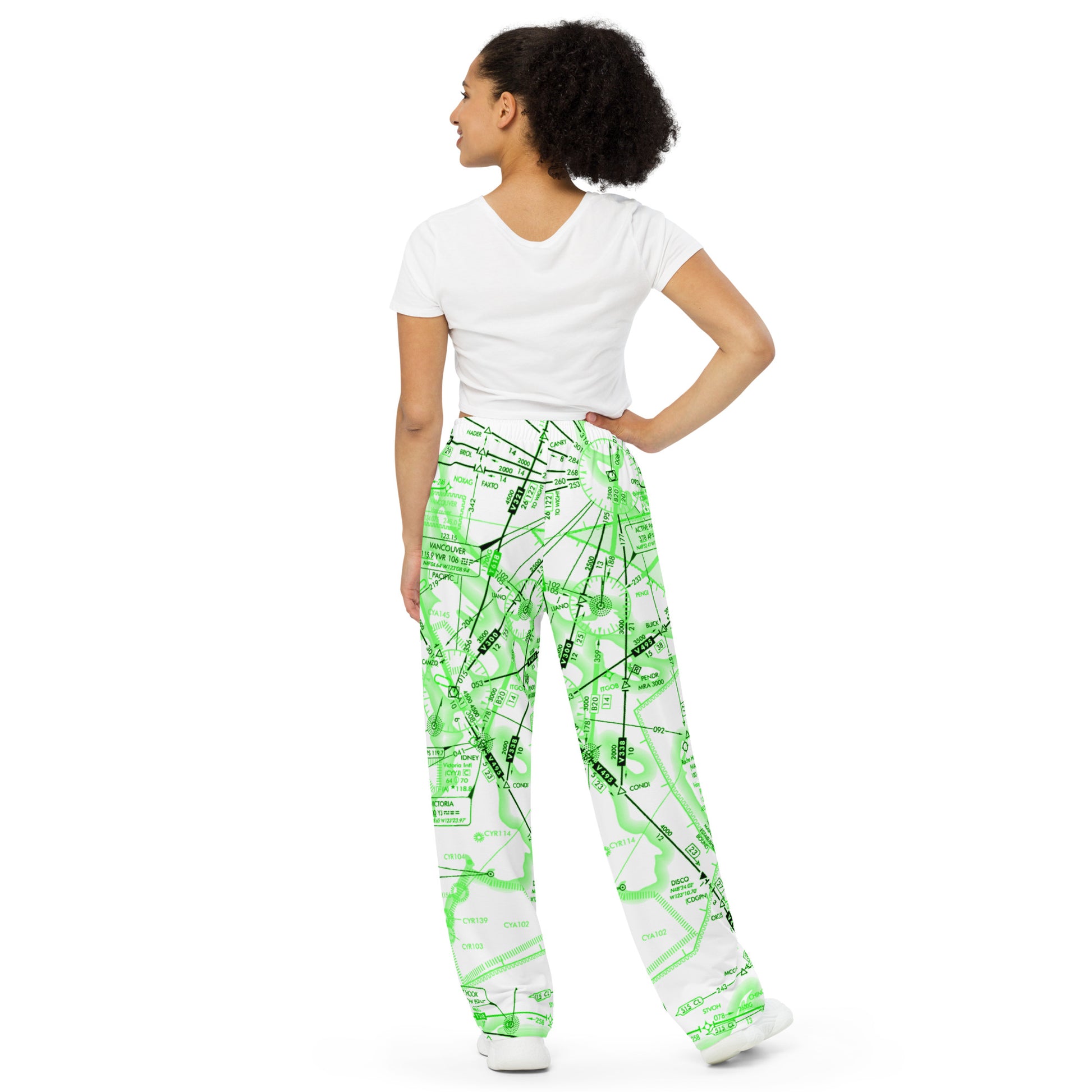 Enroute Low Altitude Chart wide-leg pants (ELUS1/green&white)