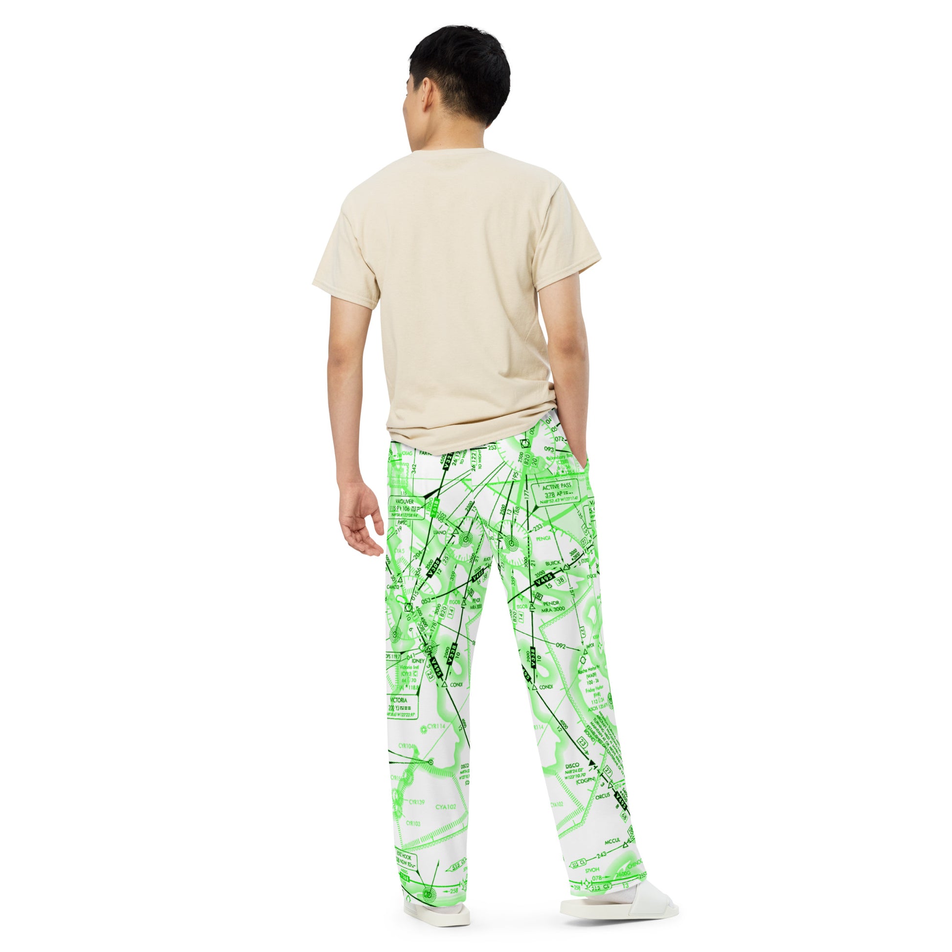Enroute Low Altitude Chart wide-leg pants (ELUS1/green&white)