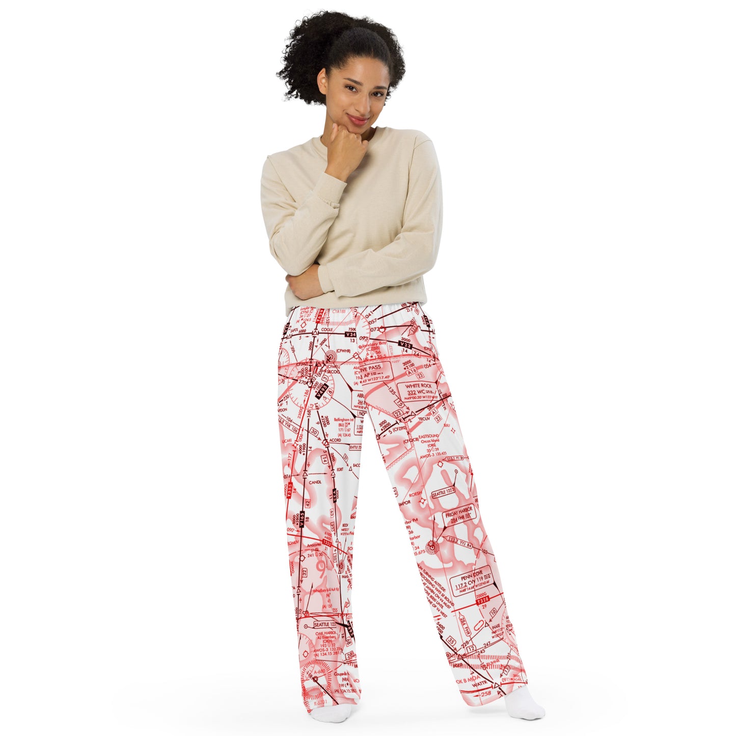 Enroute Low Altitude Chart (ELUS1) wide-leg pants (red&white)