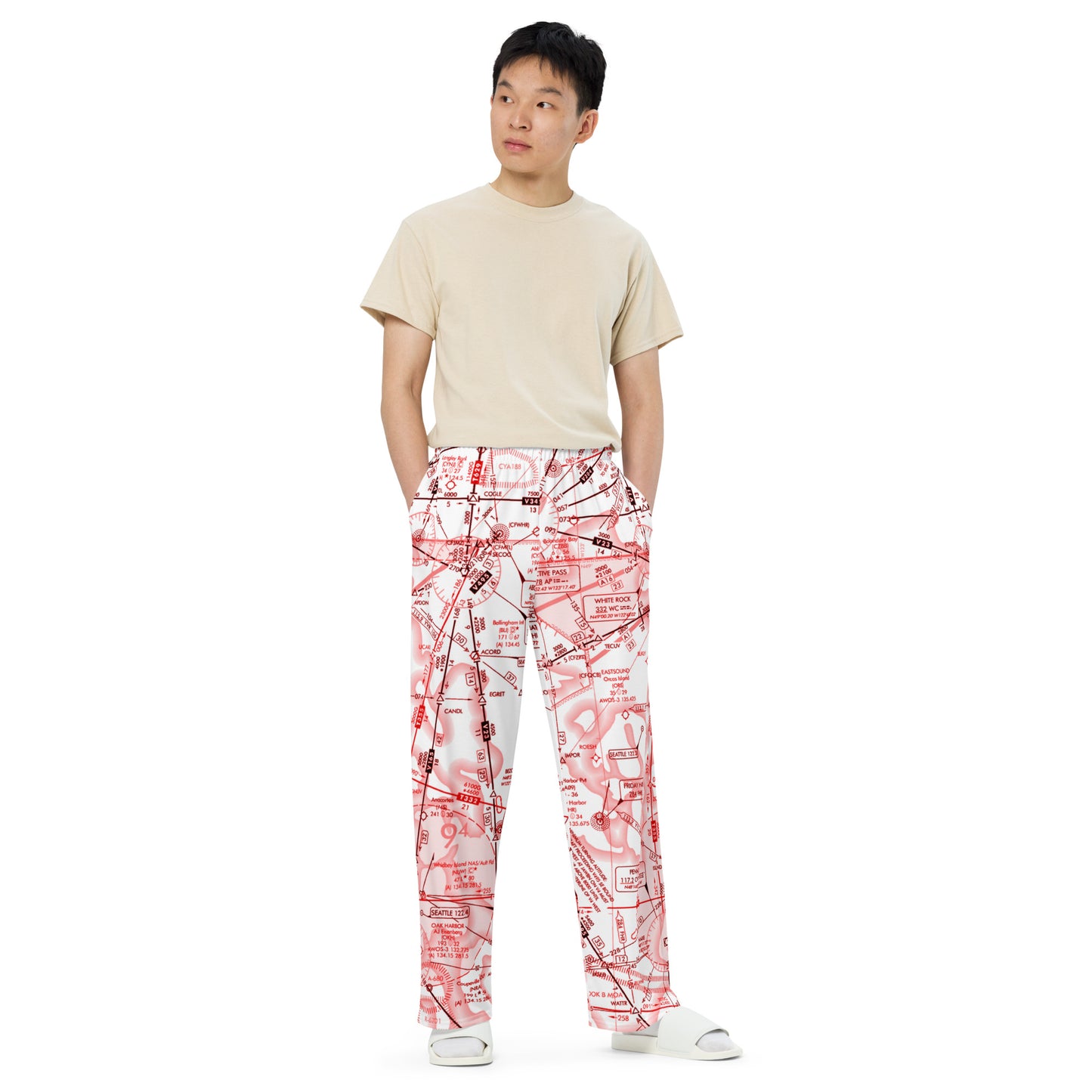 Enroute Low Altitude Chart (ELUS1) wide-leg pants (red&white)