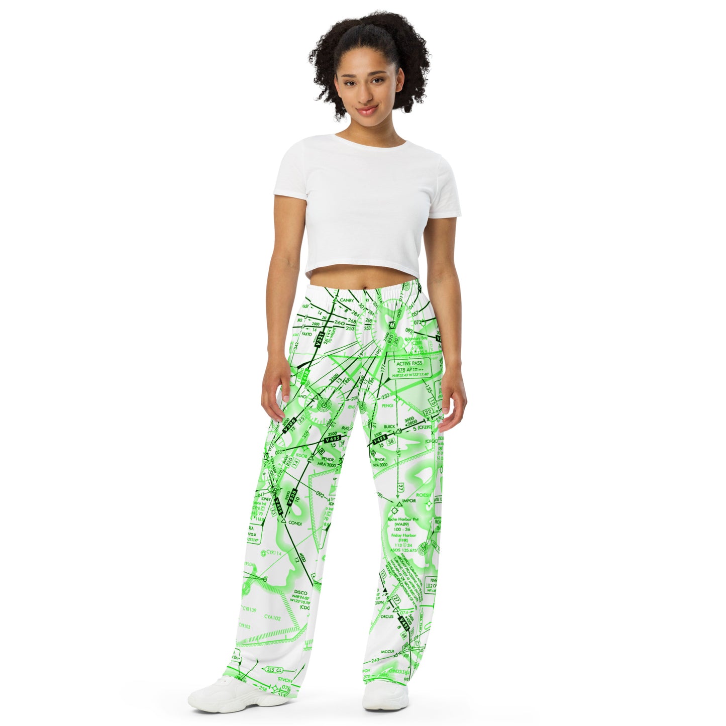 Enroute Low Altitude Chart wide-leg pants (ELUS1/green&white)