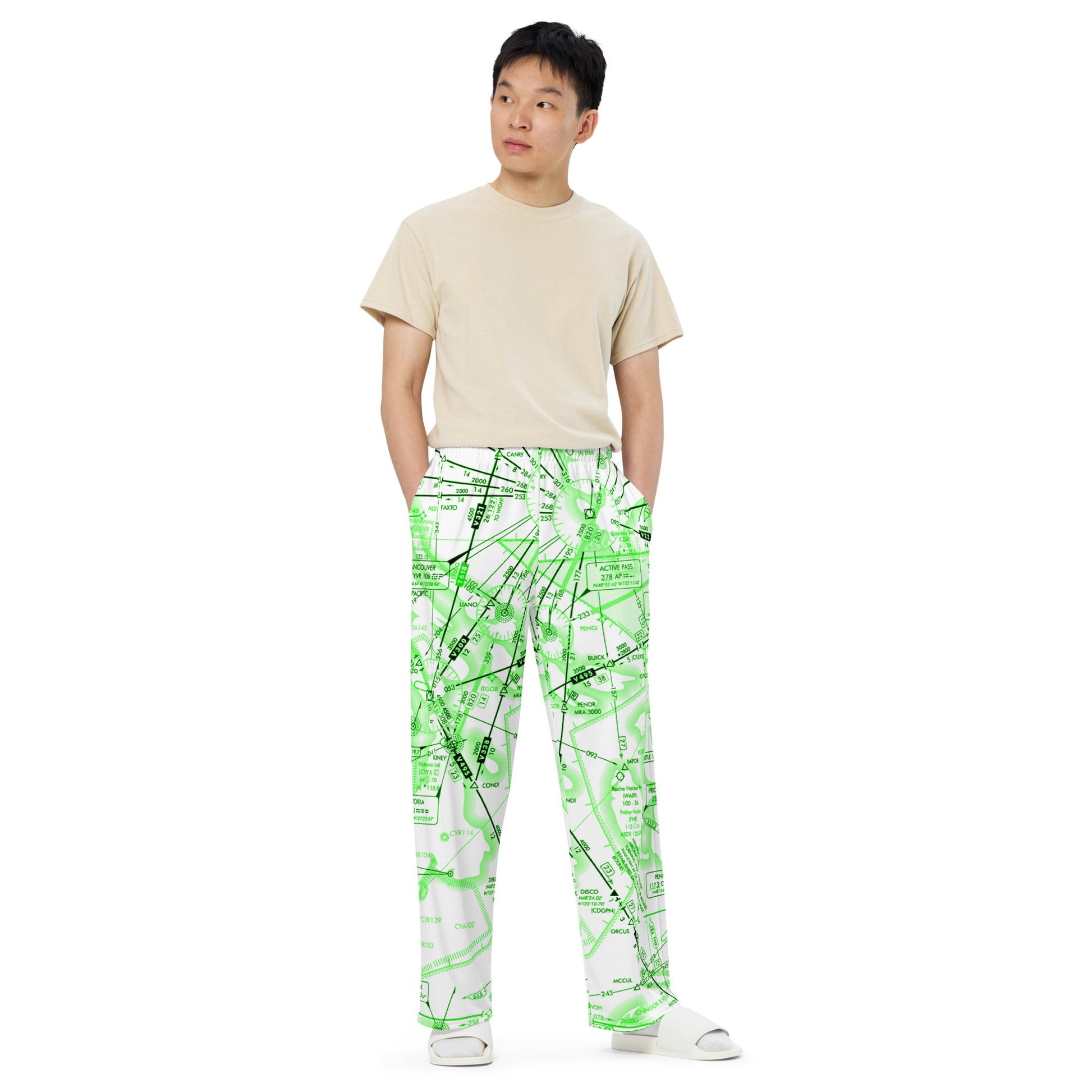 Enroute Low Altitude Chart wide-leg pants (ELUS1/green&white)