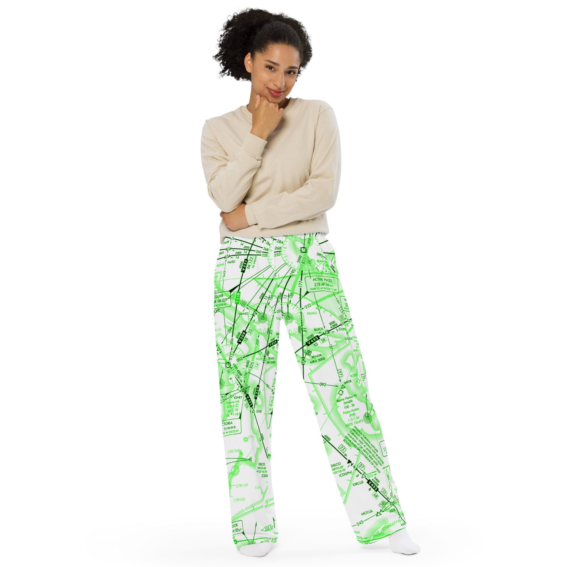 Enroute Low Altitude Chart wide-leg pants (ELUS1/green&white)