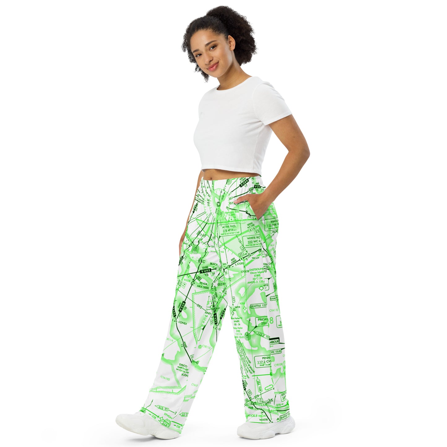Enroute Low Altitude Chart wide-leg pants (ELUS1/green&white)