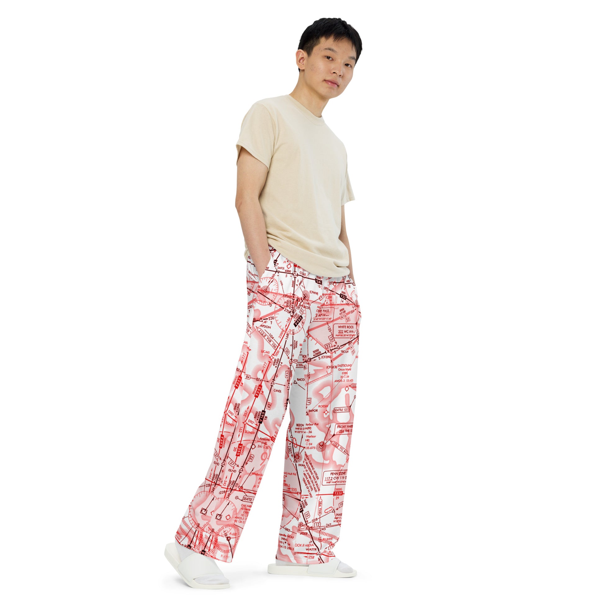 Enroute Low Altitude Chart (ELUS1) wide-leg pants (red&white)