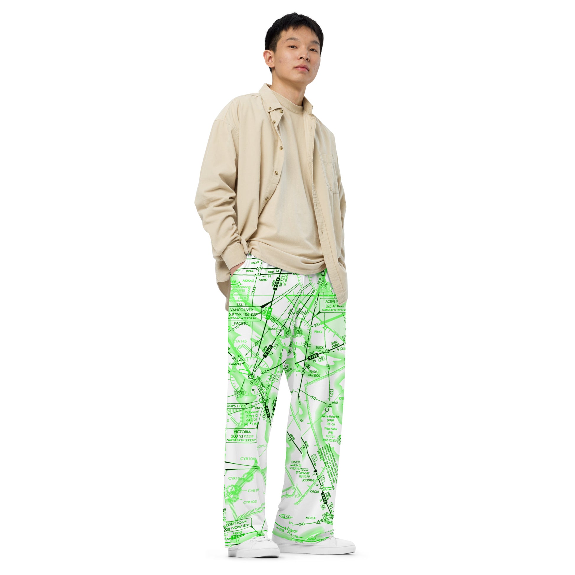 Enroute Low Altitude Chart wide-leg pants (ELUS1/green&white)