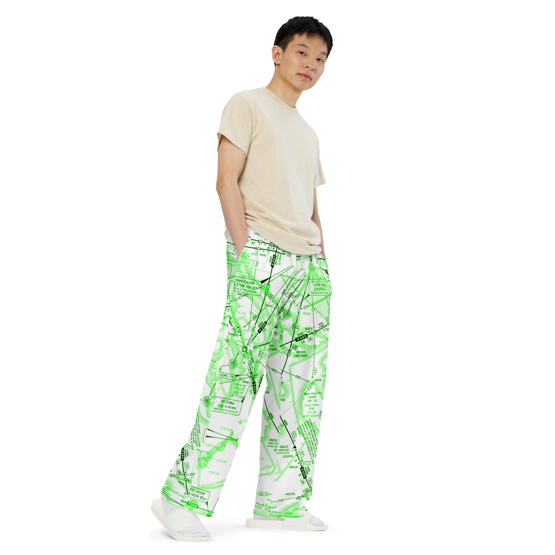 Enroute Low Altitude Chart wide-leg pants (ELUS1/green&white)