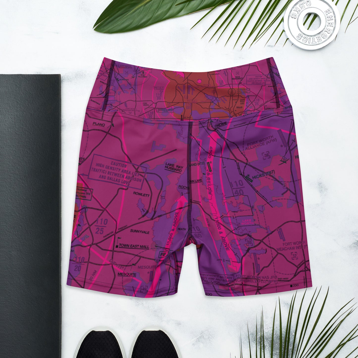 Dallas - Ft. Worth Flyway Chart yoga shorts (purple)