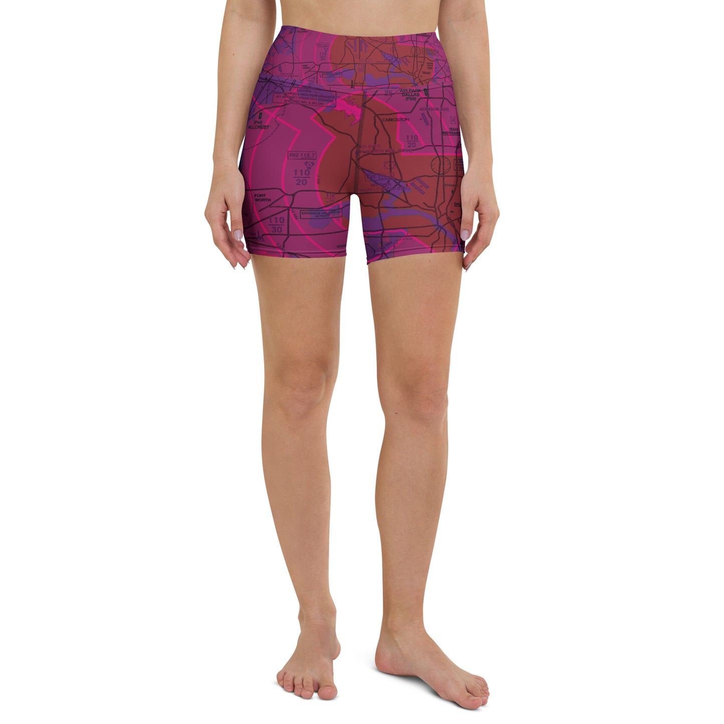 Dallas - Ft. Worth Flyway Chart yoga shorts (purple)