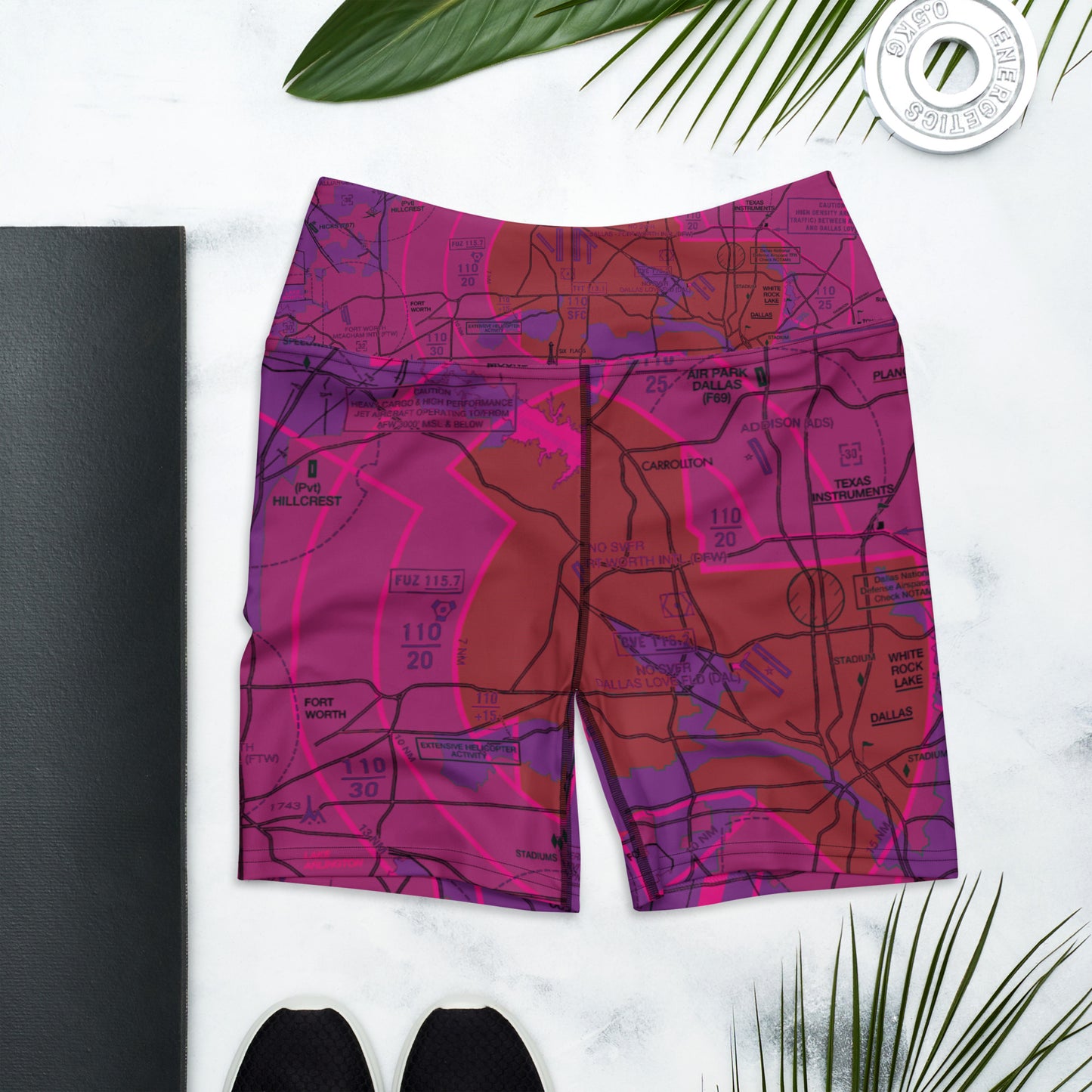 Dallas - Ft. Worth Flyway Chart yoga shorts (purple)