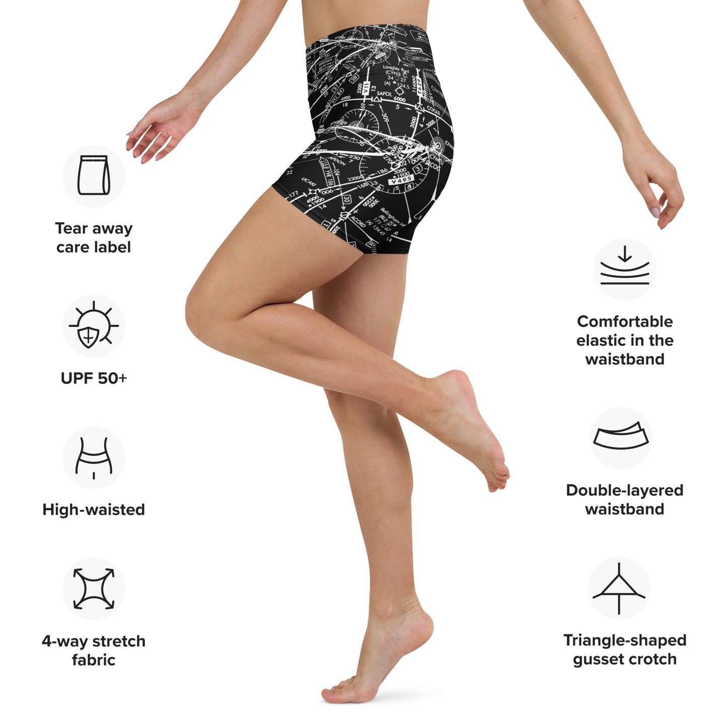 Enroute Low Altitude Chart yoga shorts (black)