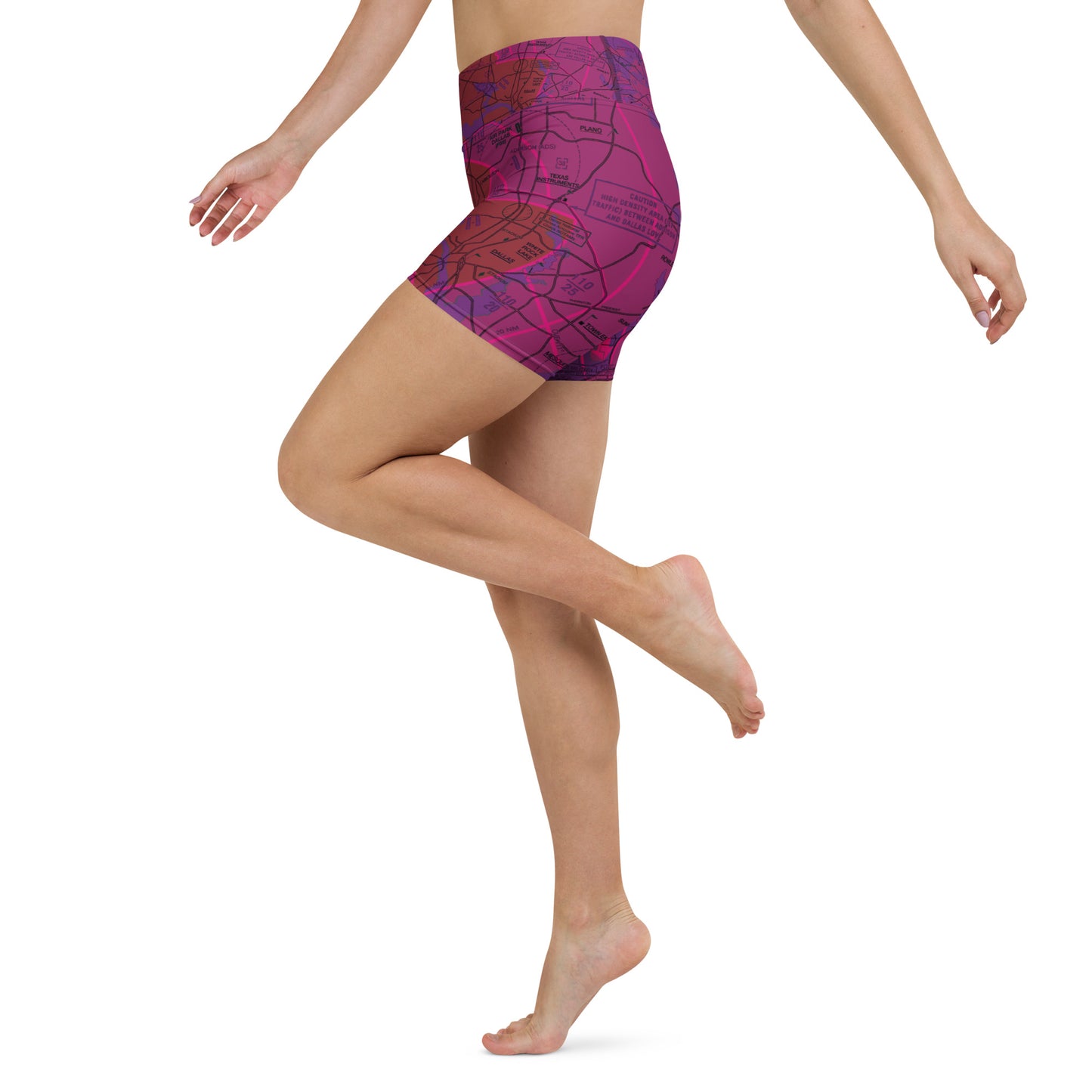 Dallas - Ft. Worth Flyway Chart yoga shorts (purple)