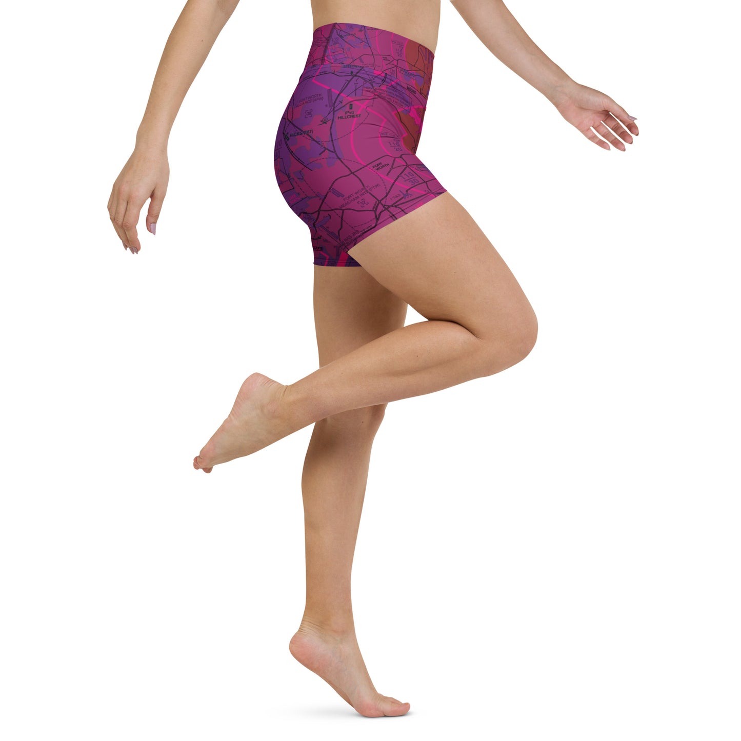 Dallas - Ft. Worth Flyway Chart yoga shorts (purple)