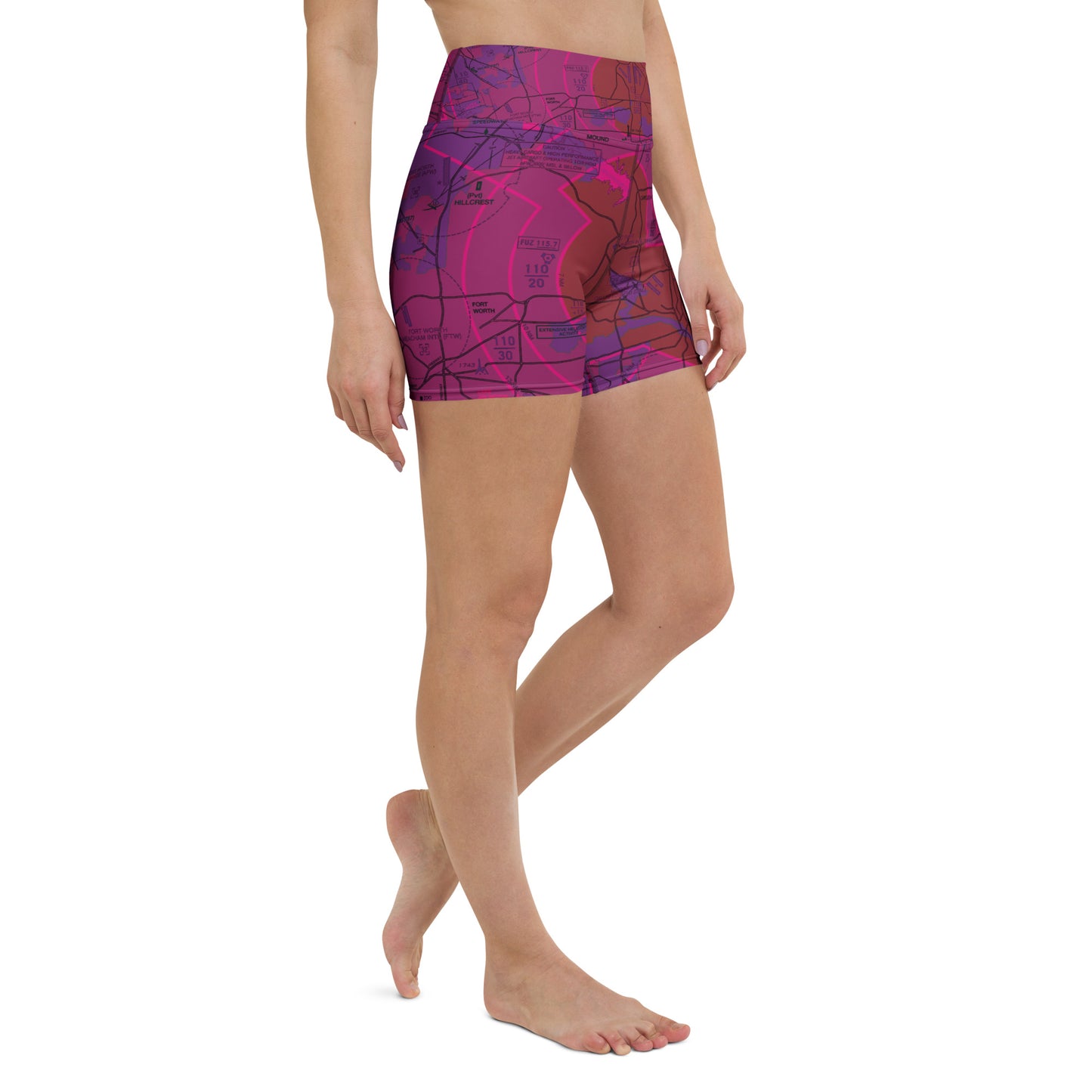 Dallas - Ft. Worth Flyway Chart yoga shorts (purple)
