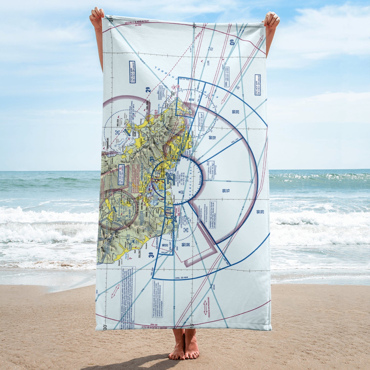 Honolulu Sectional Chart beach towel