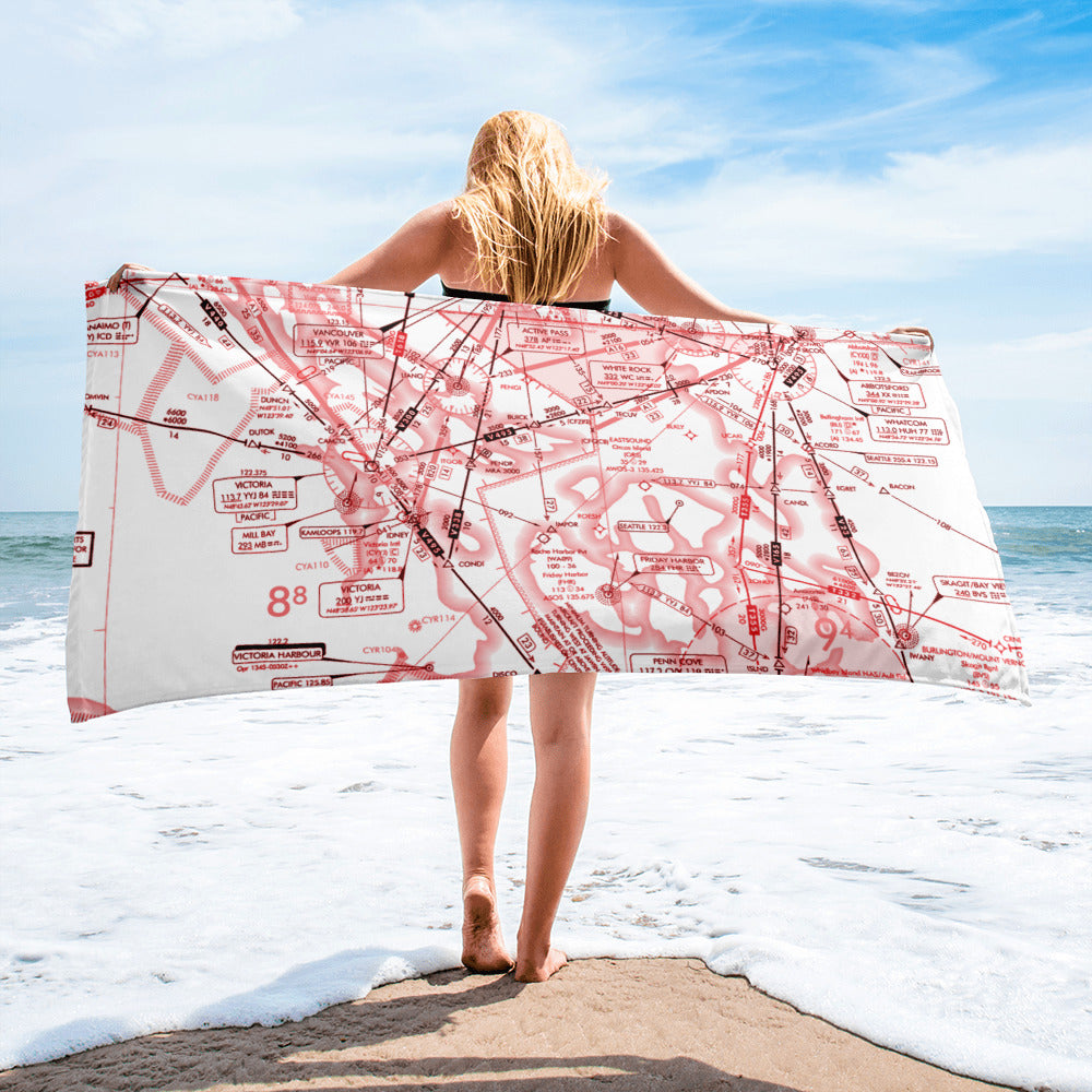 Enroute Low Altitude Chart beach towel (ELUS1/red&white)