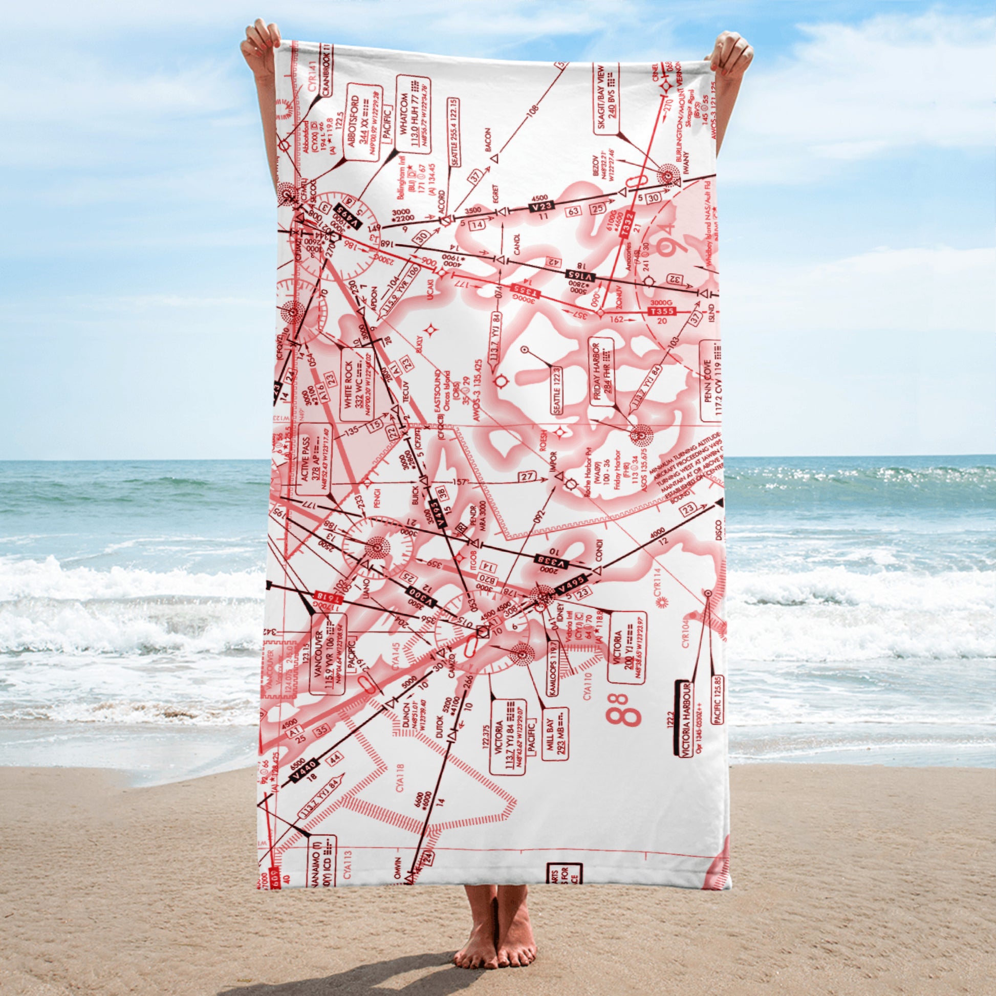 Enroute Low Altitude Chart beach towel (ELUS1/red&white)