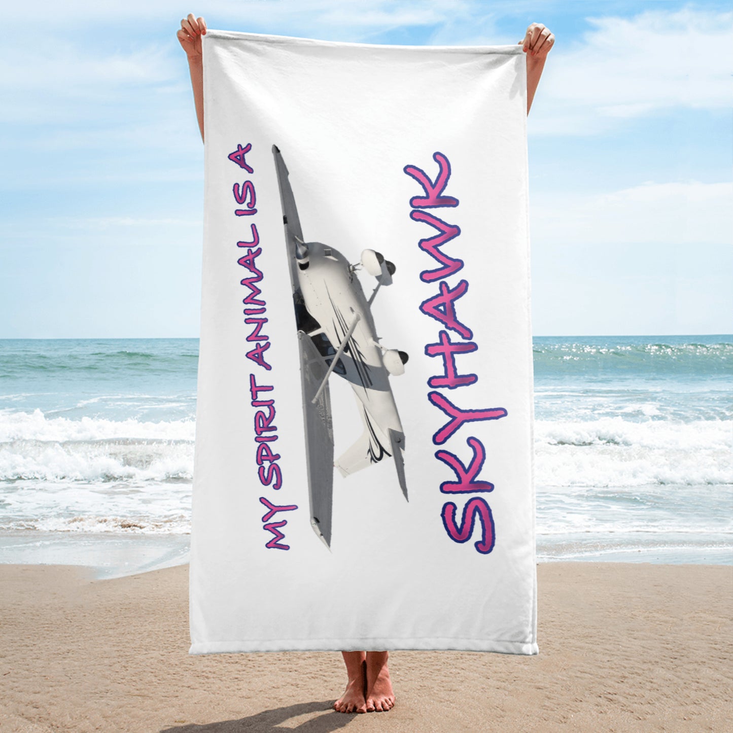 My Spirit Animal is a Skyhawk beach towel (pink)