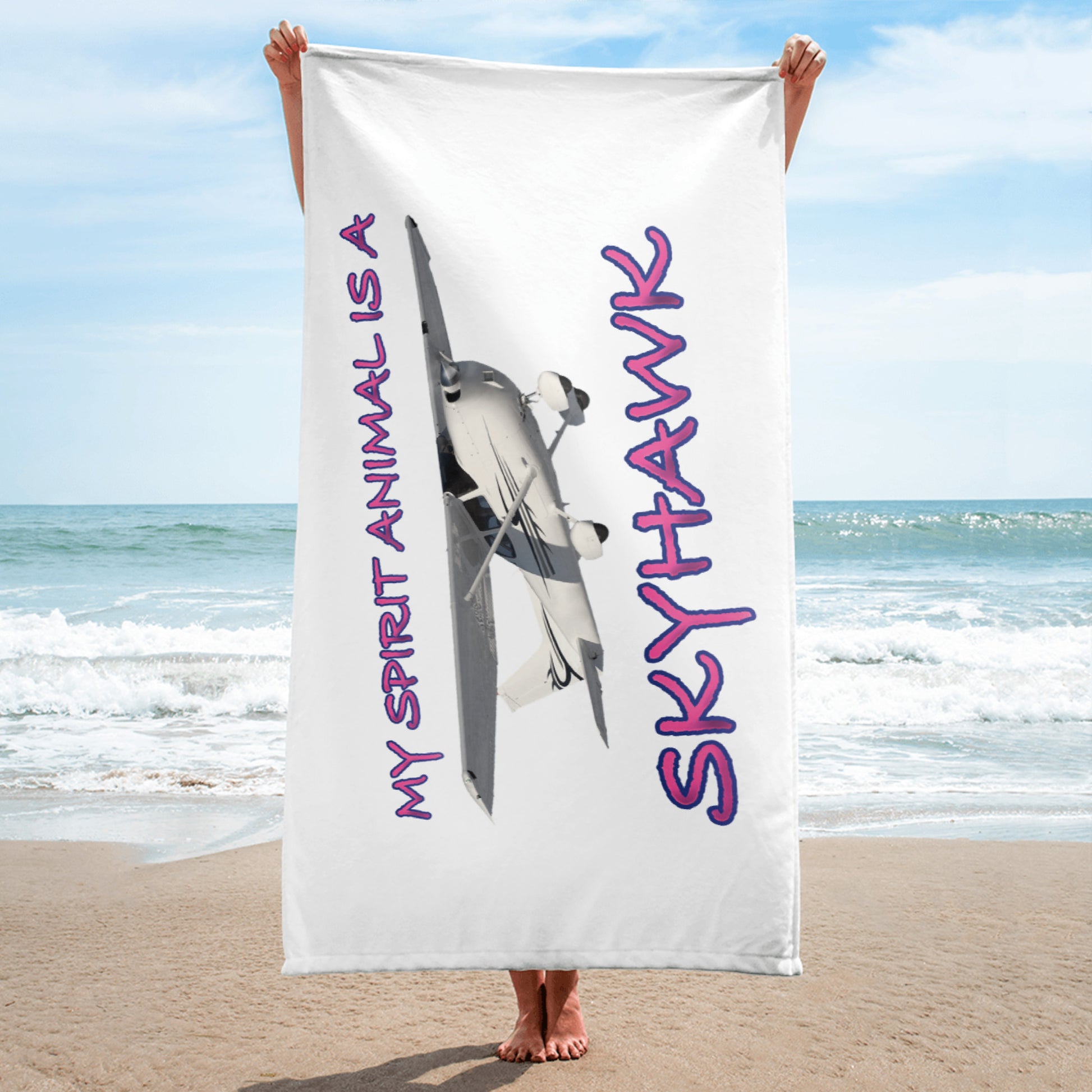 My Spirit Animal is a Skyhawk beach towel (pink)