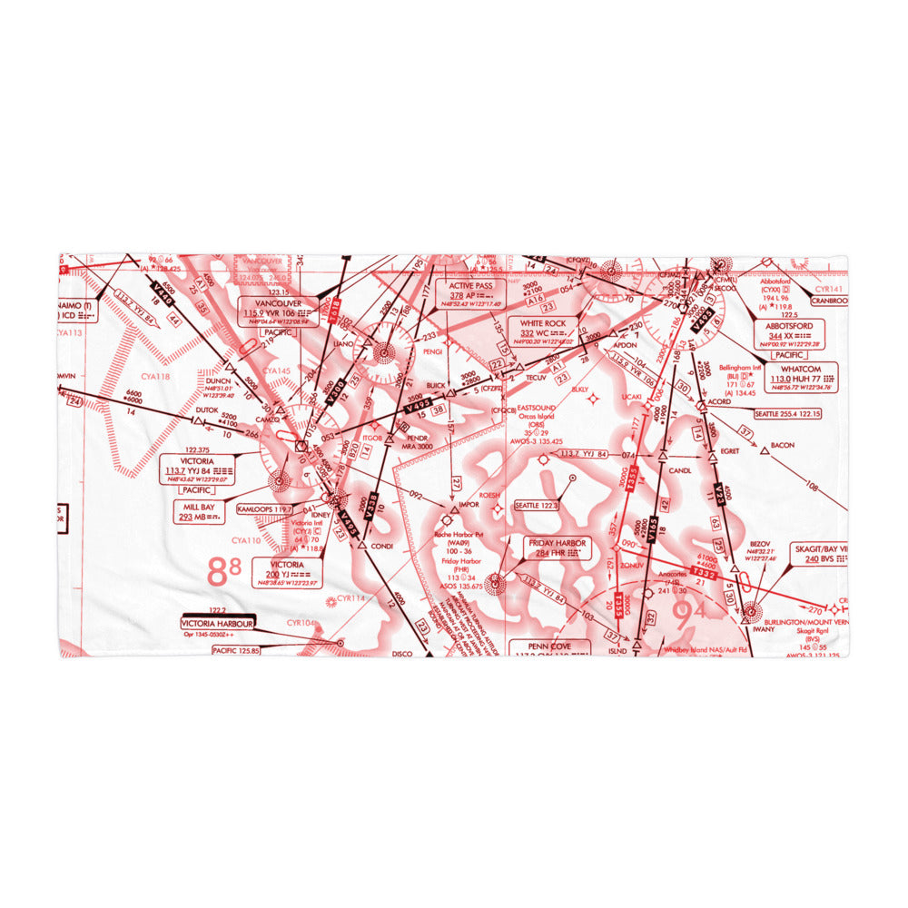 Enroute Low Altitude Chart beach towel (ELUS1/red&white)