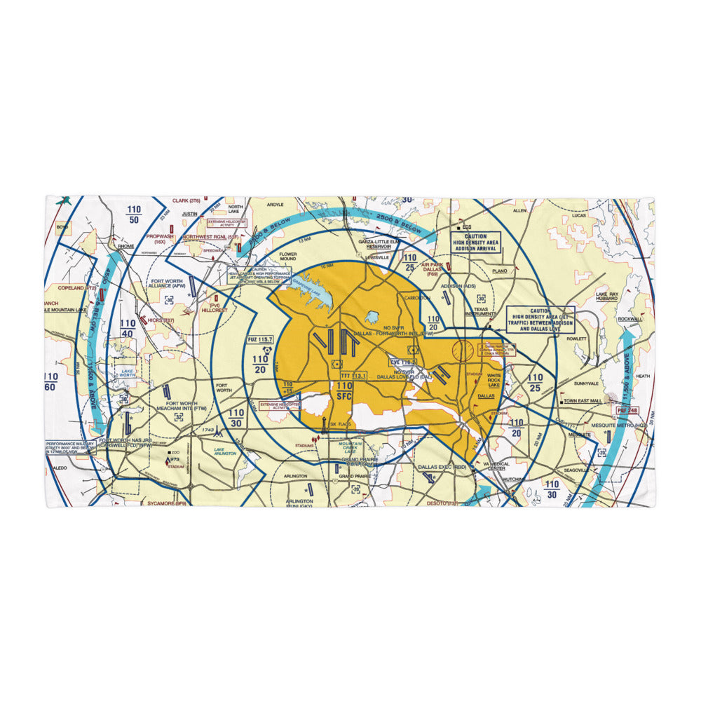 Dallas - Ft. Worth Flyway Chart beach towel